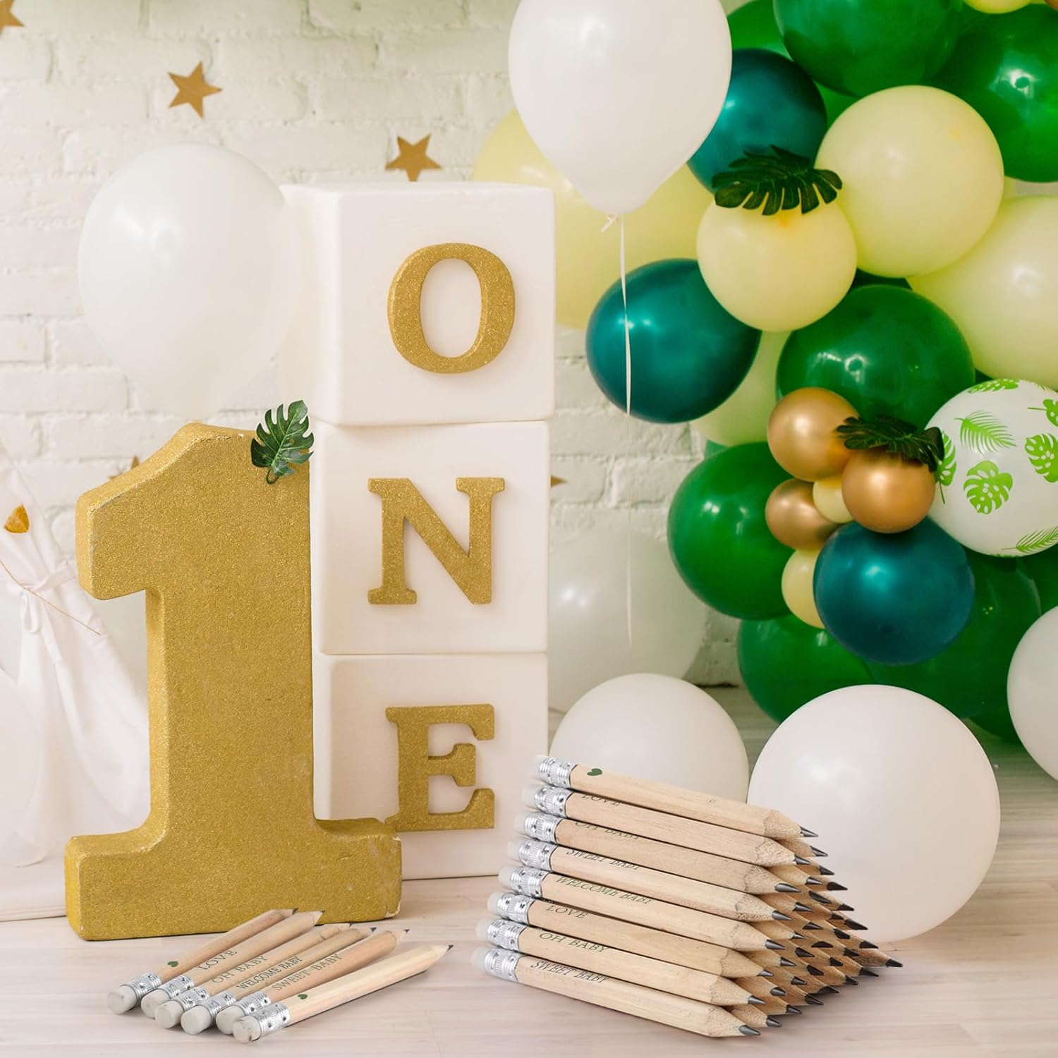 50 Sets Sage Green Baby Shower Pencils Gifts Bulk for Guest Boho Golf Half Pencil Baby Shower Game Sharpened Mini Pencils with Eraser Girl Boy Neutral Gender Reveal Party Favors image number 1