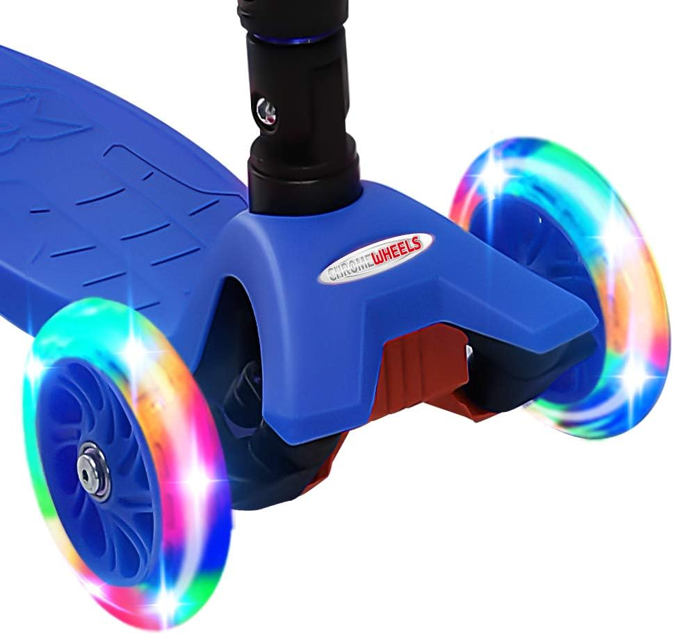 Chromewheels Scooters for Kids, Deluxe Kick Scooter Foldable 4 Adjustable Height 150Lb Weight Limit 3 Wheel, Lean to Steer LED Light up Wheels, Best Gifts for Girls Boys Age 3-10 Year Old image number 4