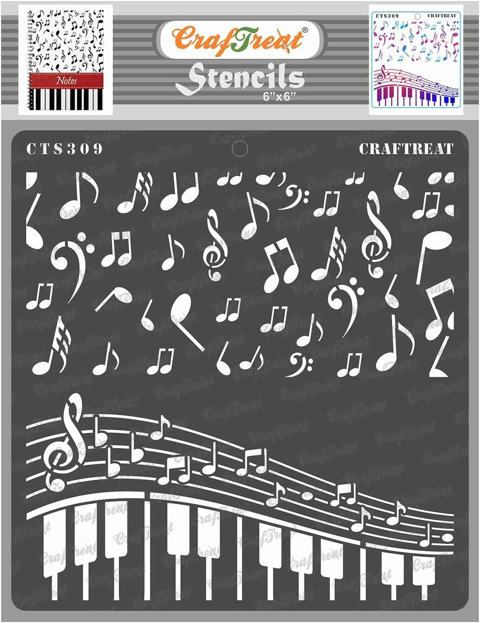 Craftreat Music Stencils for Painting on Wall Art, Canvas, Home Decor, Furniture and Journal Notebook - 6"X6" - Musical Stencil - Reusable Vintage Music Symbols Stencils for Card Making & Scrapbooking image number 2