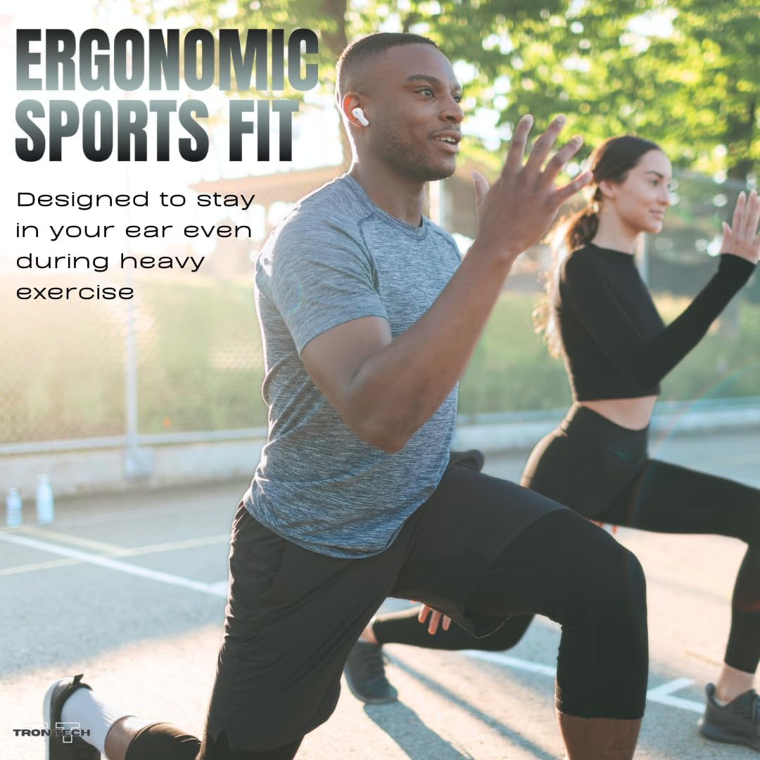 TRON TECH TWS Pro Wireless Earbuds with Active Noise Cancelling, Bluetooth 5.3, Lightweight, Wireless Charging Case, Built-In Microphone, Premium Sound for Ios Android, Pure White