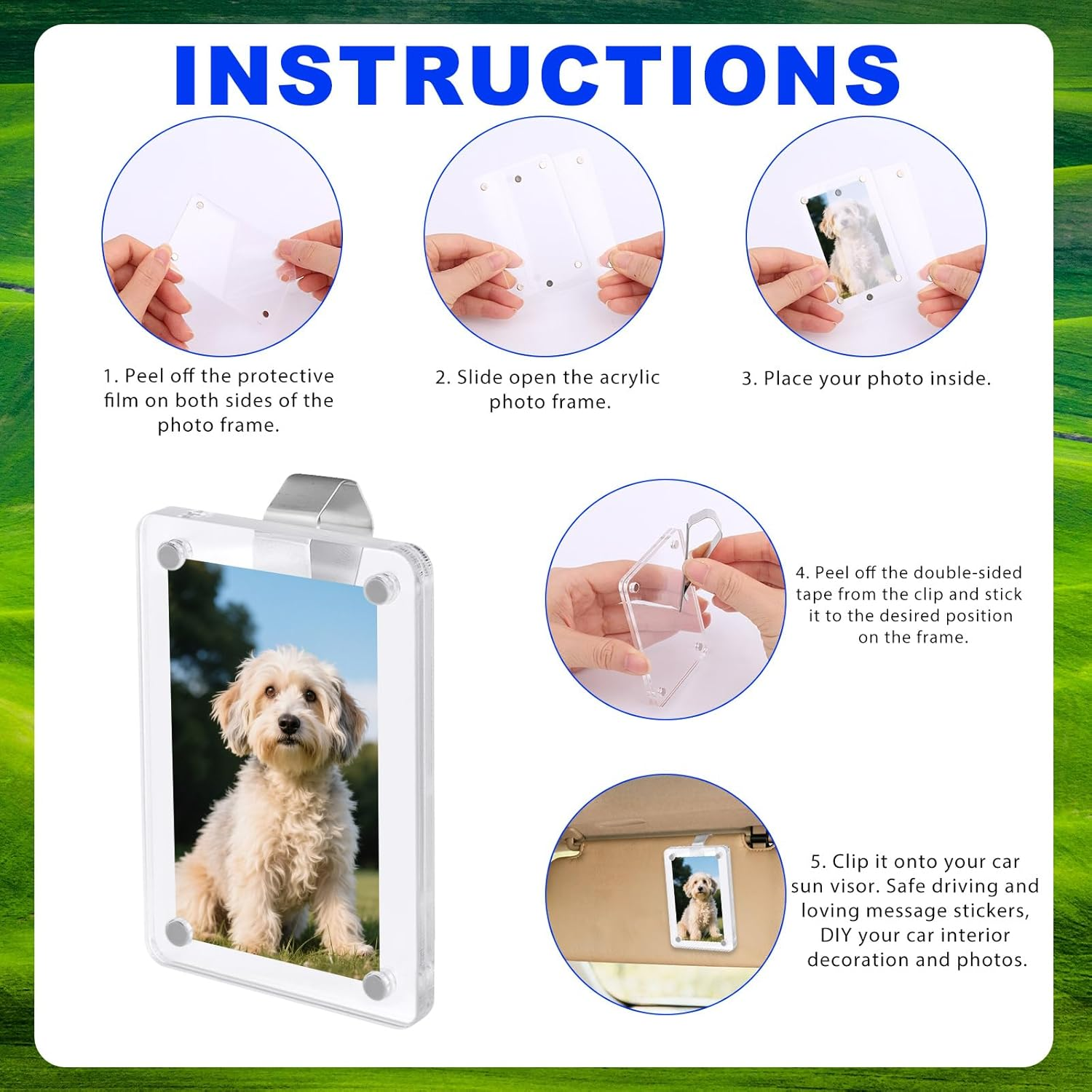 2Pcs Car Picture Holder, Clear Acrylic Magnetic Car Visor Photo Clip Personalized 3" & 4" Size Picture Frame for Sunshade Vent Dad Mother Kid Pet image number 2