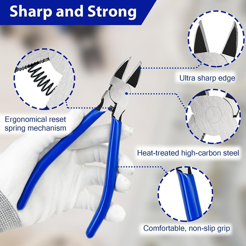 2 Pack Wire Cutters Set, 6" and 5" Ultra Sharp Flush Cutters, Sharp Diagonal Cutters for Crafts, Jewelry Making, Electronics(Blue) image number 1