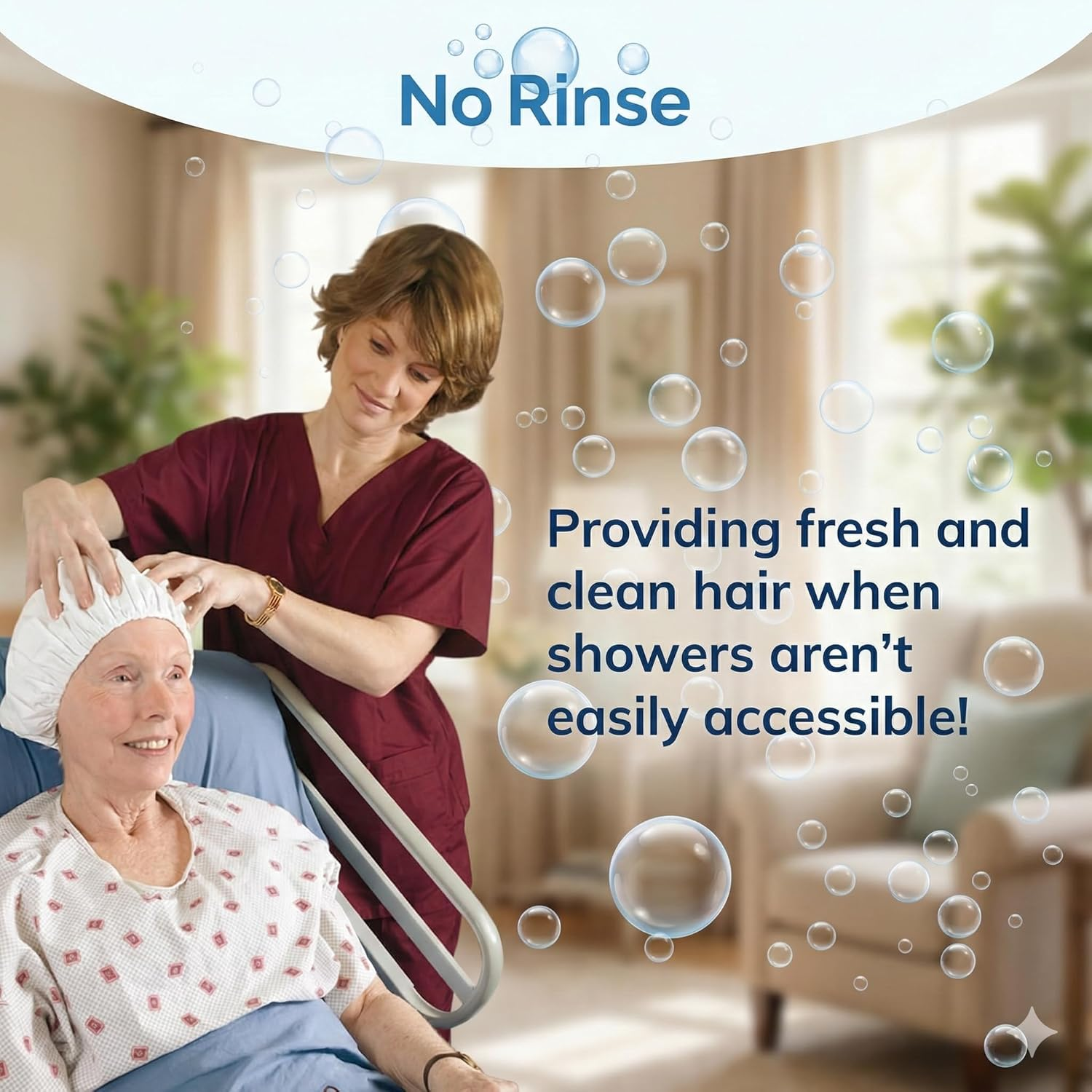 Cleanlife Products No-Rinse Shampoo Cap (12 Pack) - Waterless, Rinseless Hair Washing and Conditioning Shower Caps for Bathing Elderly, Bedridden, Hospital Patients - Disposable, Hypoallergenic image number 3