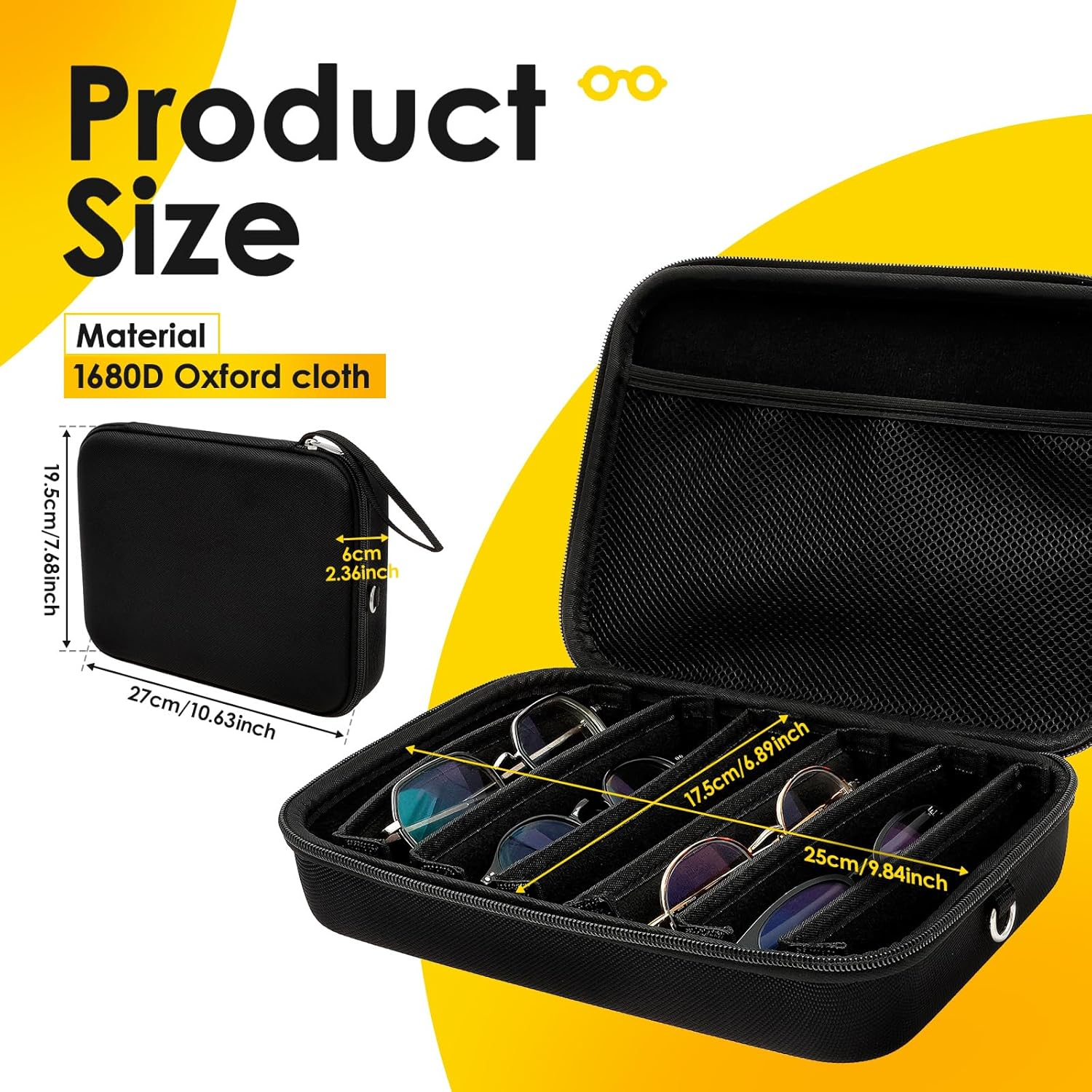 Awobepl Travel Sunglasses Organizer Case, Adjustable Slot Hard Shell Eyeglasses Storage Box with Zipper for Men Women Multiple Pairs image number 3