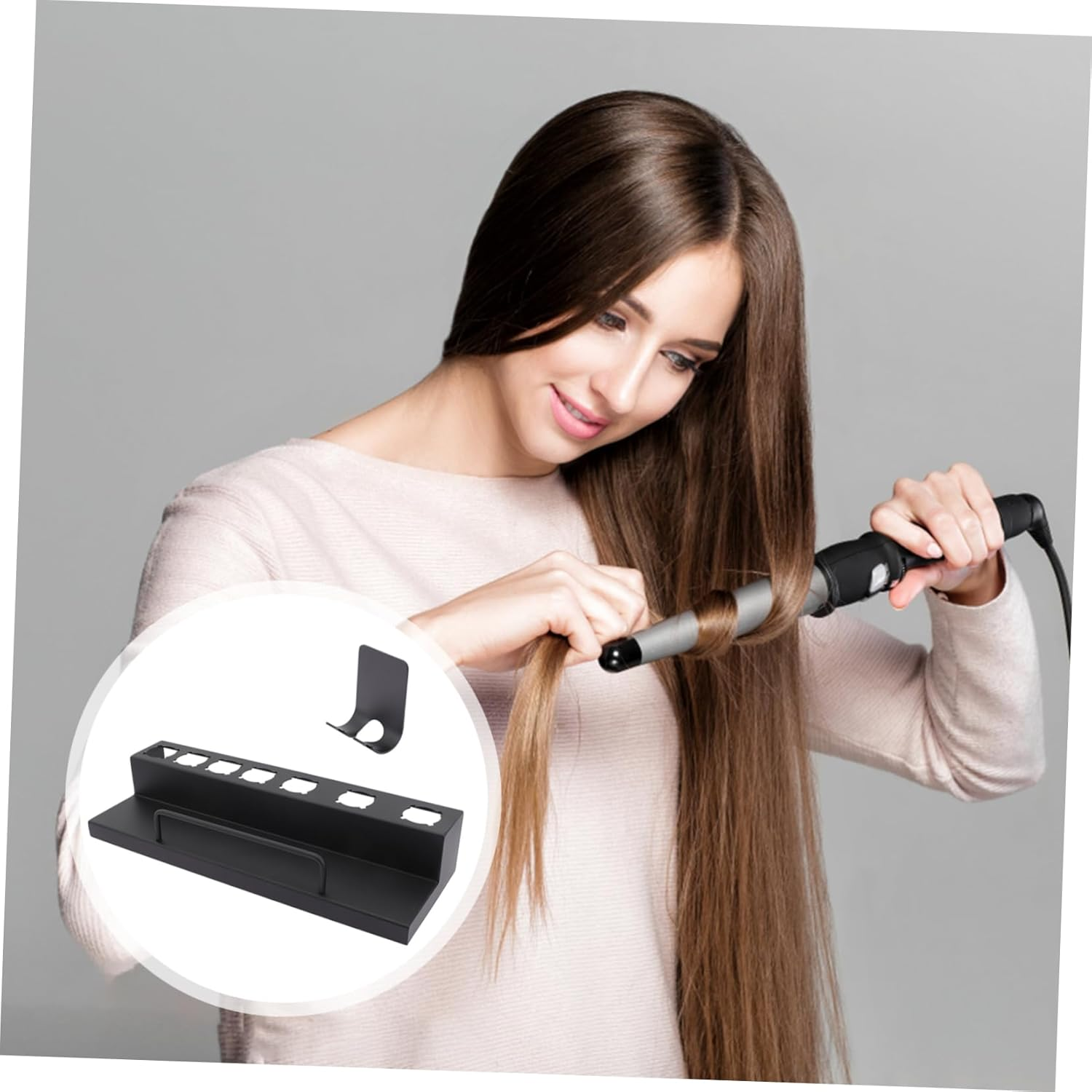 Ipetboom Bathroom Curling Iron Rack Wall-Mounted Curling Iron Support Hair Straightener Black Holder image number 6