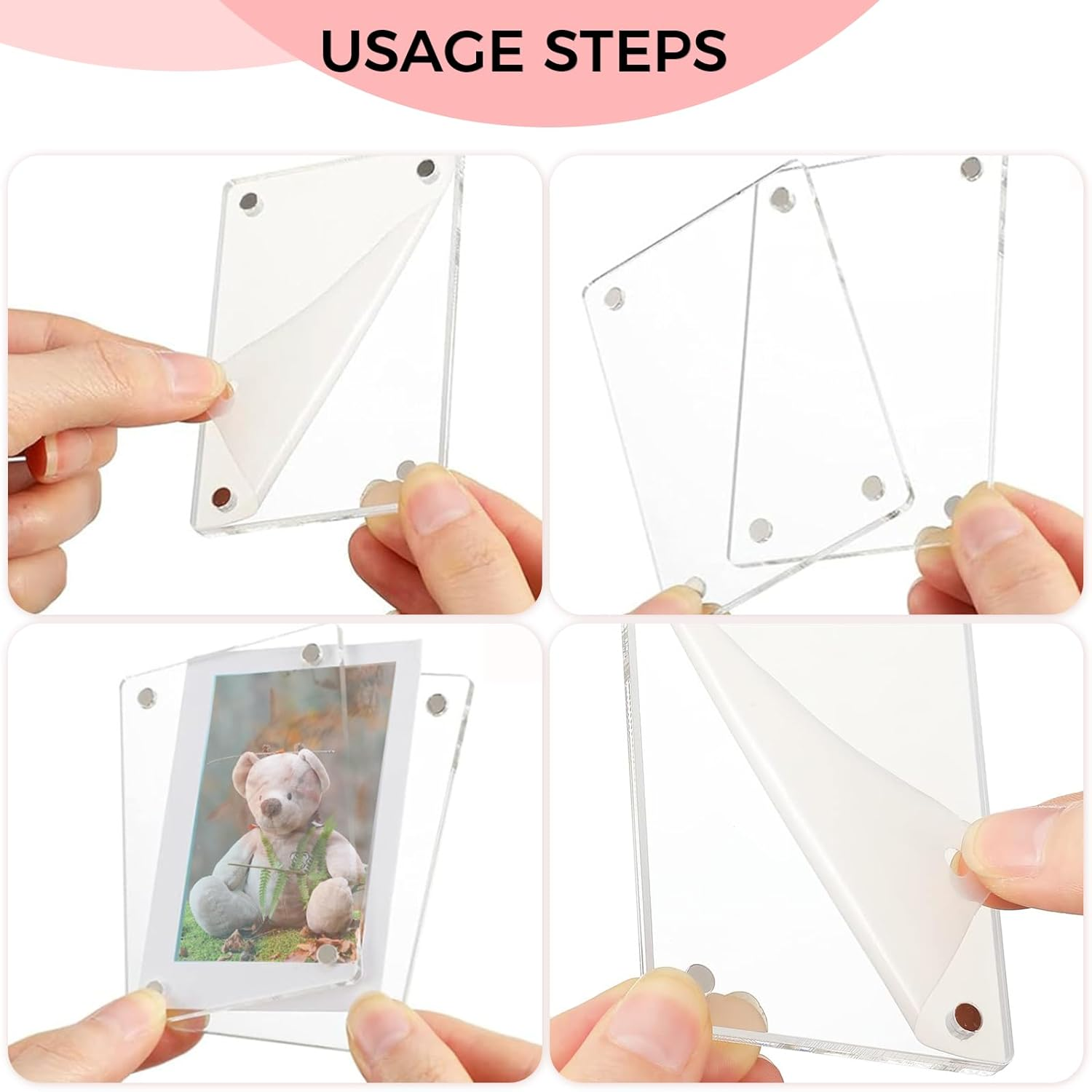 12 Piece Acrylic Fridge Magnetic Frame， Mini Double Sided Refrigerator Magnet Picture Frame Clear Frameless Display Frame for Cards Memcpiece S Pictures Stamp Photo Booth Locker, 2.36 X 3.54 Inches