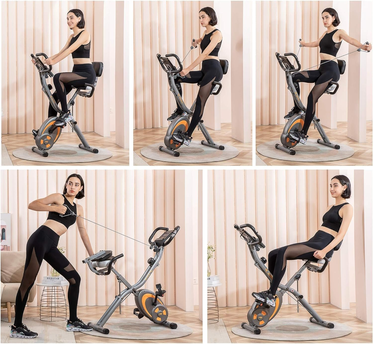 Leikefitness Folding Stationary Bike Recumbent Exercise Bike W/Arm Resistance Bands-Pulse Sensor-Lcd Monitor and Easy to Assemble Indoor Cycling Bike 2280 image number 5