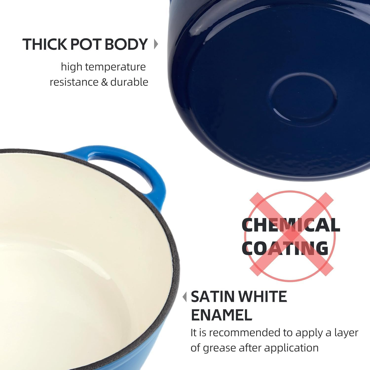 4 Litres/3.6 Quart Enameled Cast Iron Dutch Oven Pot with Lid, Oven Safe up to 550&deg; F & Dishwasher Safe, Sturdy Dutch Oven Cookware - Blue image number 4