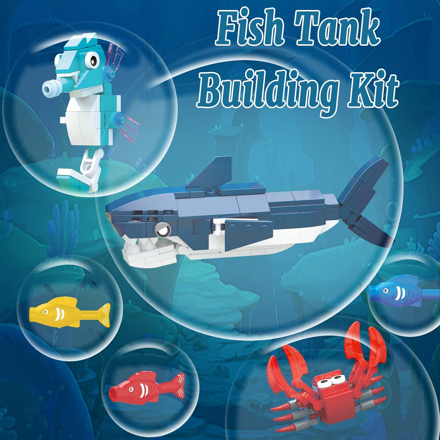 Creator Shark Fish Tank Building Kids Toys Set with Light, Shark Building Construction Toys Sets, Ideas Gifts for Kids, Boys and Girls, Adult, Nice Aquarium Decor for Ocean Lovers (648 PCS) image number 1