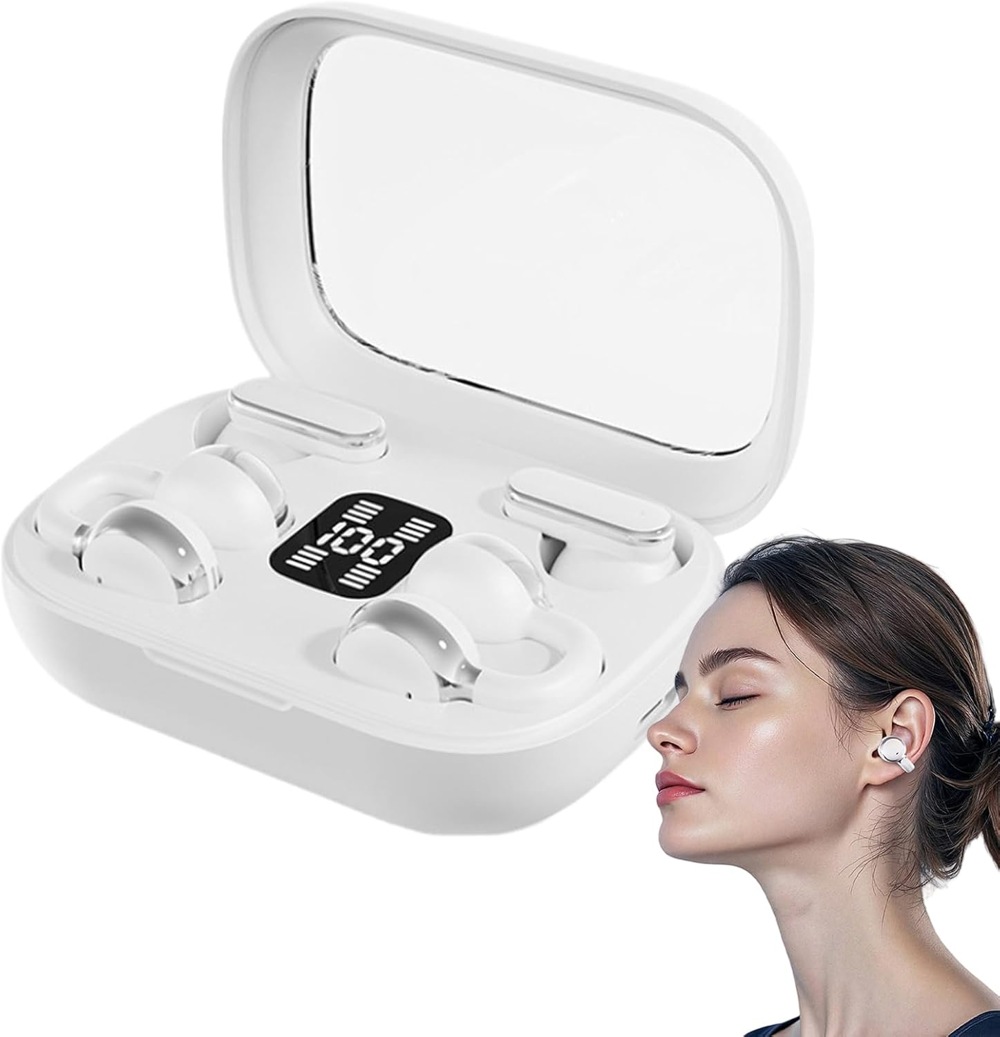 Rukjmqi Clip on Headphones | 2 in 1 Clip on Earbuds In-Ear Wireless 5.4 Earphones | Waterproof Noise Cancelling Electronic Accessories Comfortable Sport Headphone for Men Women Outdoor image number 4