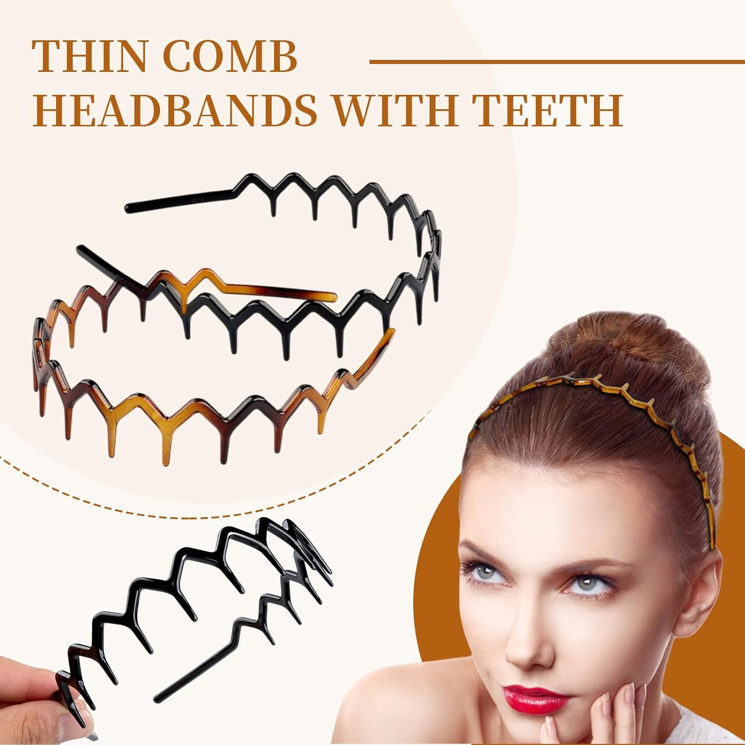 TELAIN Pack of 4 Zigzag Headbands for Women, Teenage Girls and Men - Thin Plastic Hair Bands with Teeth, Non-Slip Black Comb Hair Bands image number 2
