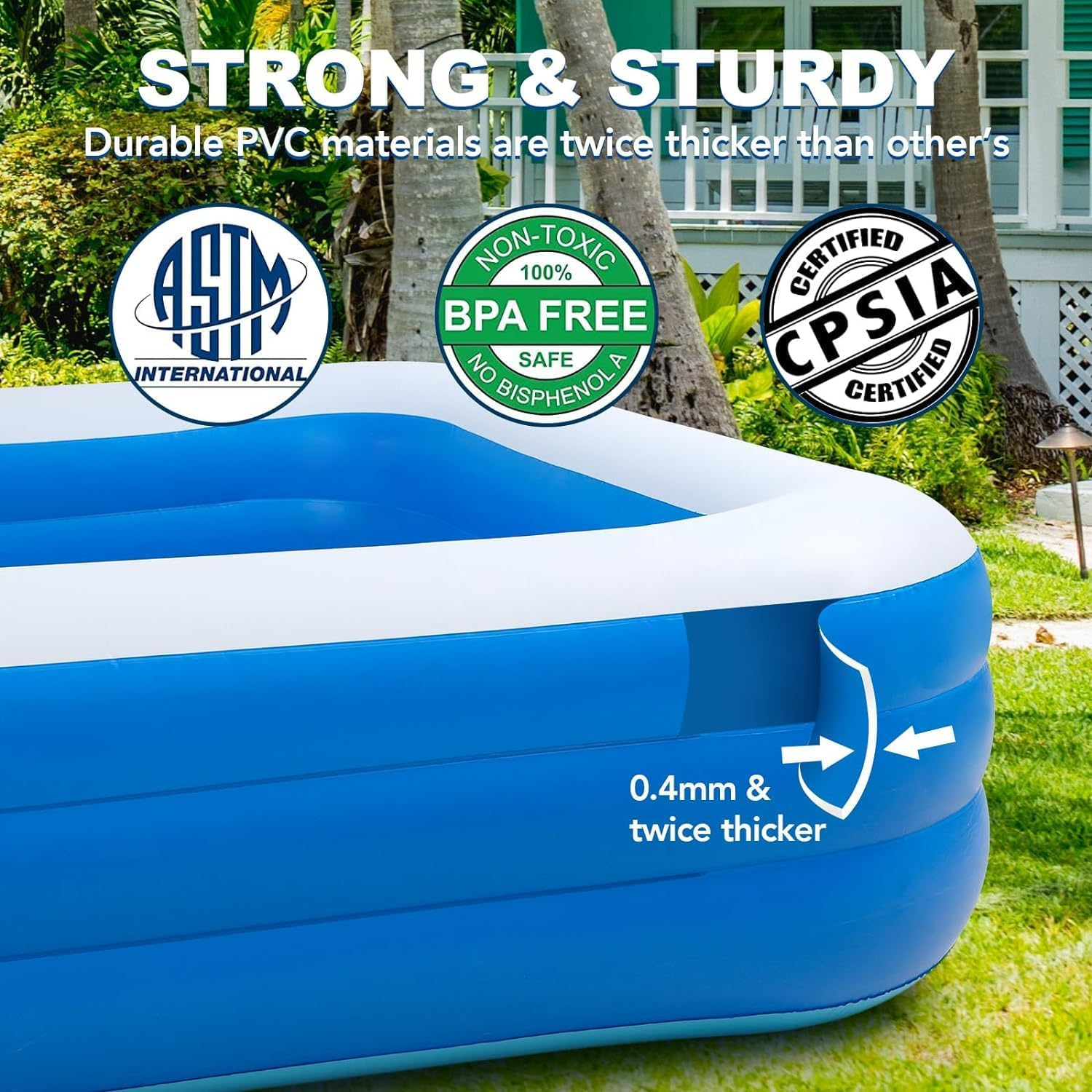 PFATURKHN Inflatable Swimming Pool, 260Cm Giant Inflatable Deep Pool,Paddling Swim for Family Backyard,Triple Safety Chambers, Soft Floor, Bpa-Free image number 1