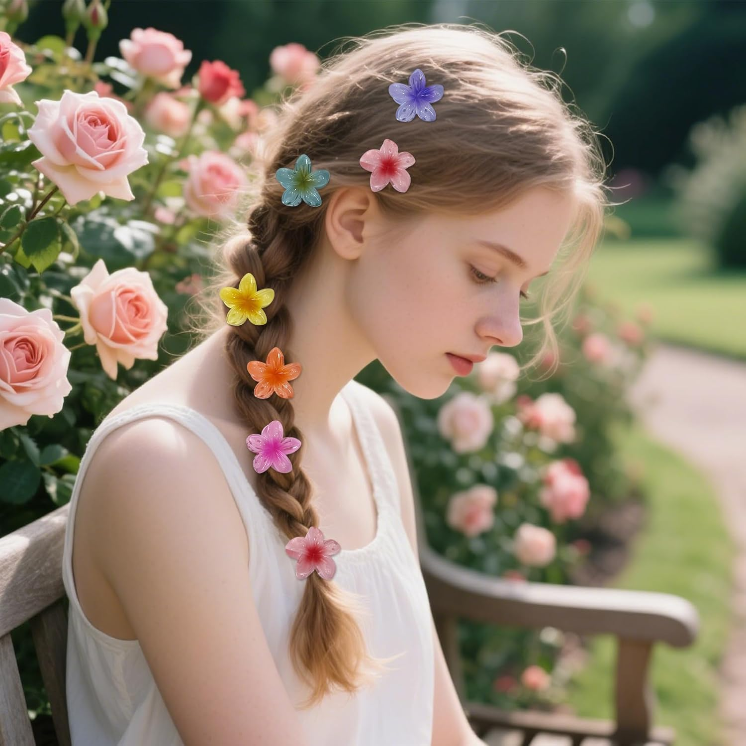 Satiskid Pack of 16 Flower Hair Clips, Small, 4 Cm, Cute Non-Slip Flower Hair Clips, Hawaiian Flower Hair Clip, Hair Styling Accessories for Women, Girls