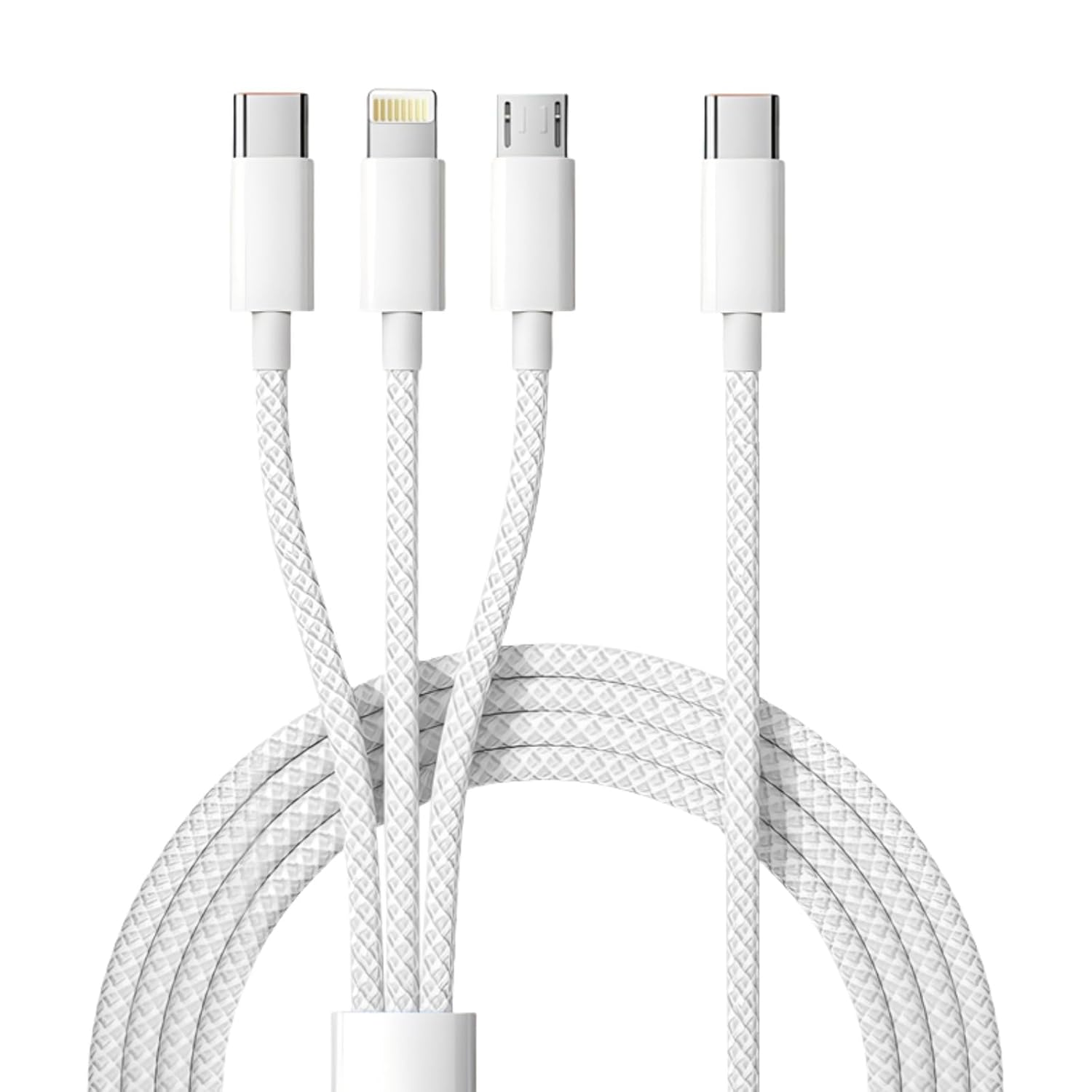 AMITOME Multi 3 in 1 USB C Car Fast Charging Cable - 1M 66W Braided USB C to USB C,IP Port and Android Port Compatible with Most Cell Phones,Ipad Pro,Air5,Macbook and More - White image number 2