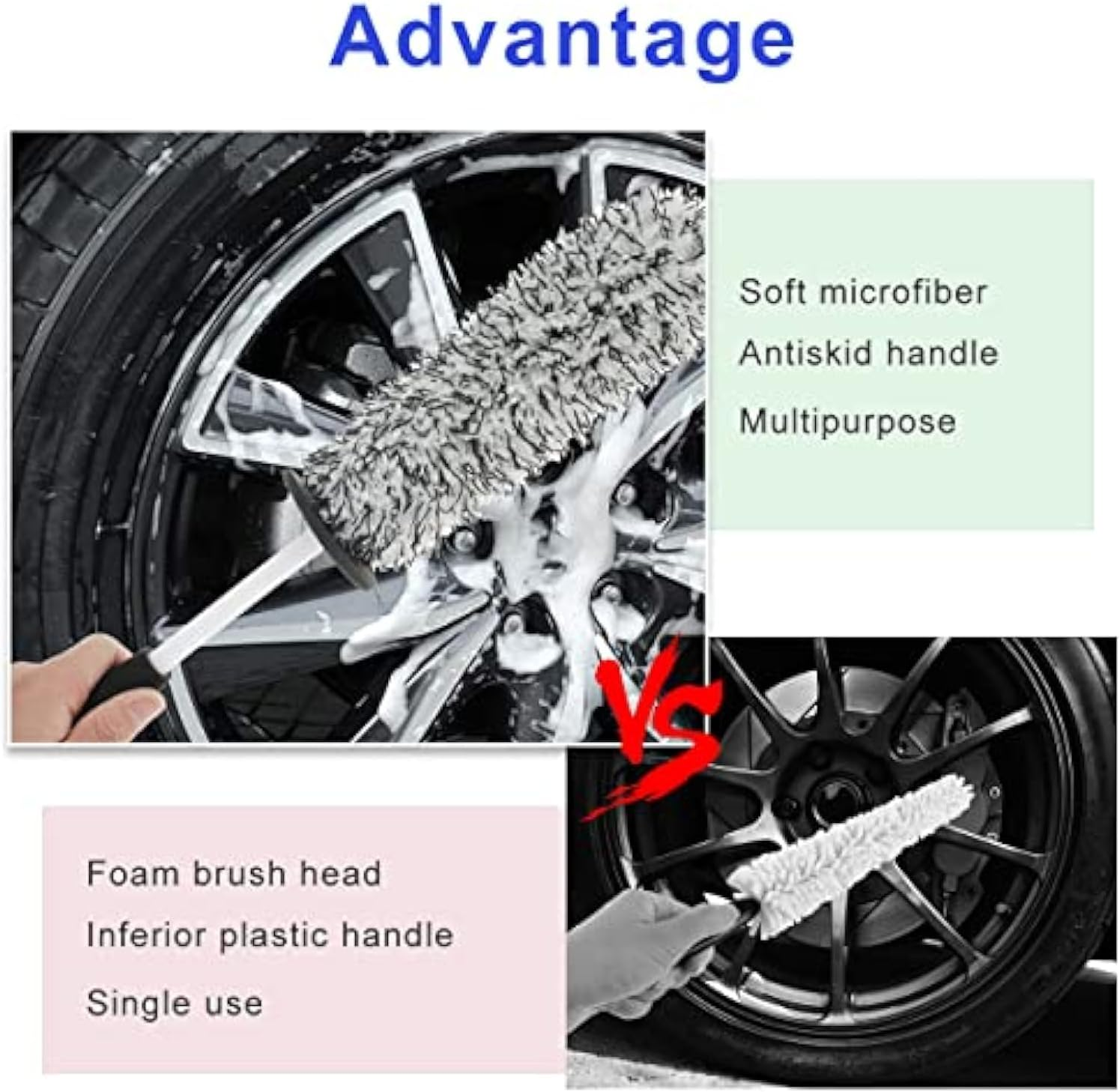 2Pcs Wheel Brush, Car Premium Wheel Brush, Soft Wheel Cleaning Brush, Non-Metallic Rim Cleaner Brush with Ergonomic Handle, Tire Brush, Rim Tire Detailing Brush for Cleaning Wheels (Blue+Grey) image number 1
