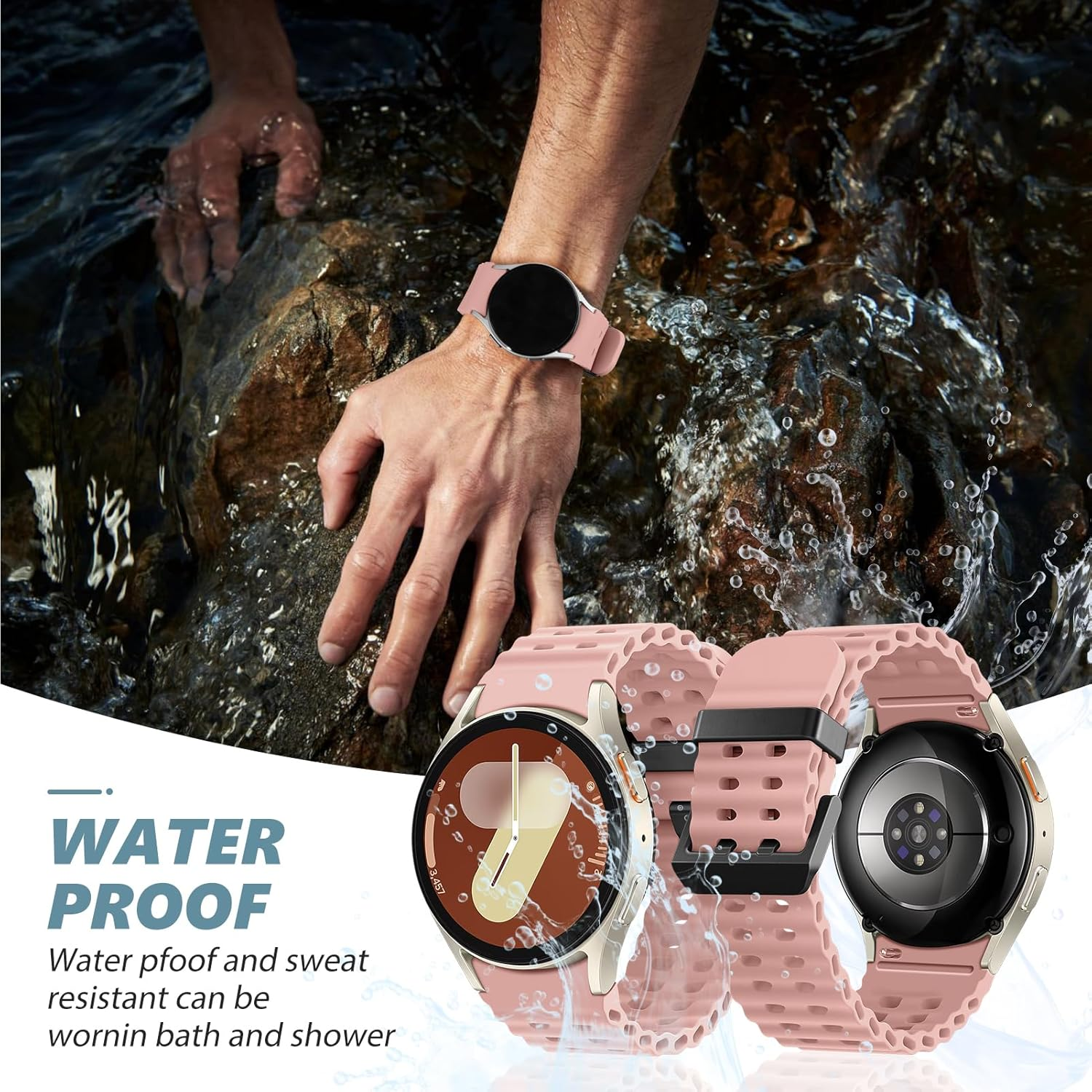 Ocean Band for Samsung Galaxy Watch 7 Band 40Mm 44Mm,Silicone Breathable Bracelet Wristband for Samsung Galaxy Watch FE/6/5/4 40Mm 44Mm/5 Pro 45Mm/6 Classic 43Mm 47Mm/4 Classic 42Mm 46Mm - Bright Green image number 2