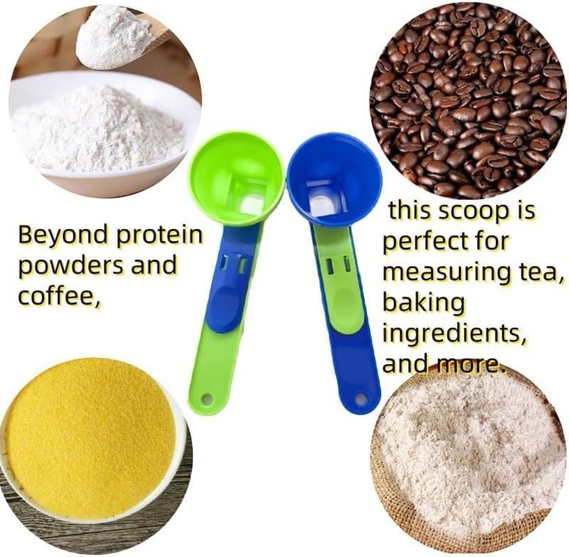 2 Pcs Sliding Measuring Scoop with Funnel, Powder Funnel Scoop with Longer Handle,Coffee,Protein Powder Scoop,No Spill Water Bottle for Supplements (Blue/Green)