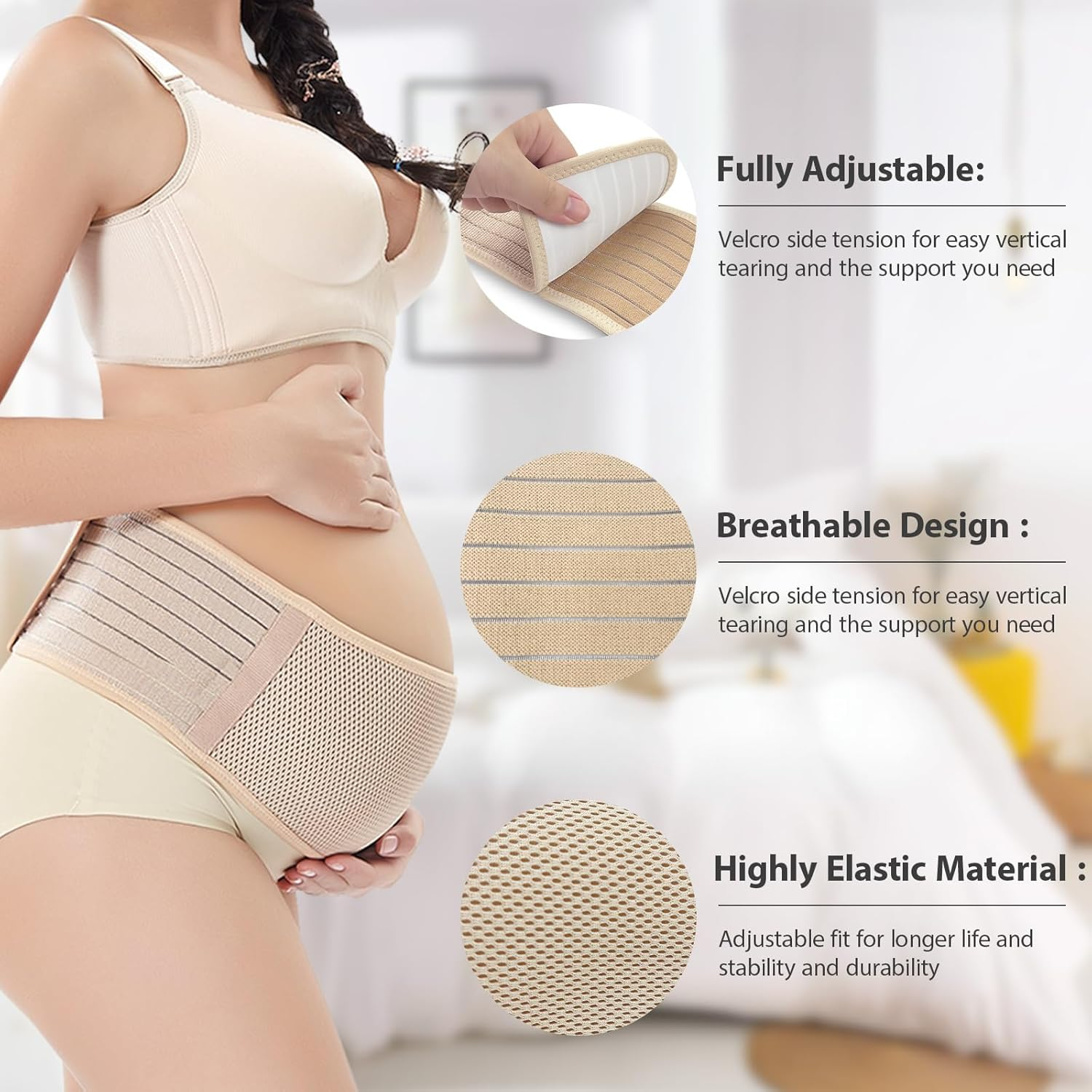 Maternity Belly Support Band, Breathable Mesh, Gentle Compression, Ultra Soft, Pain Relief- Pregnancy Must Haves image number 5