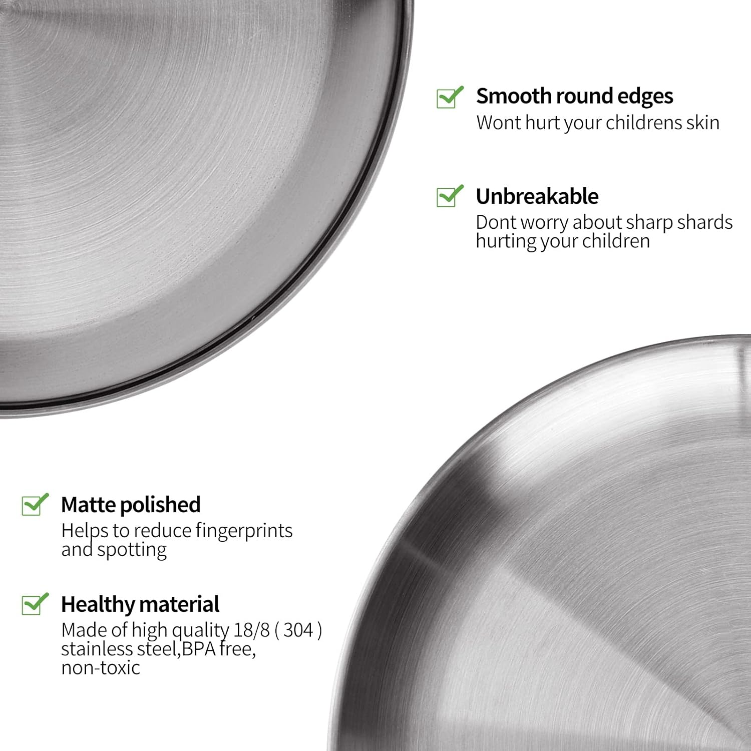 4-Piece 9" Stainless Steel Plates, Metal round Dinner Dishes for Adults, Reusable and Dishwasher Safe, Serving Camping Salad Plate for Home, Outdoor Camping, Snack and BBQ