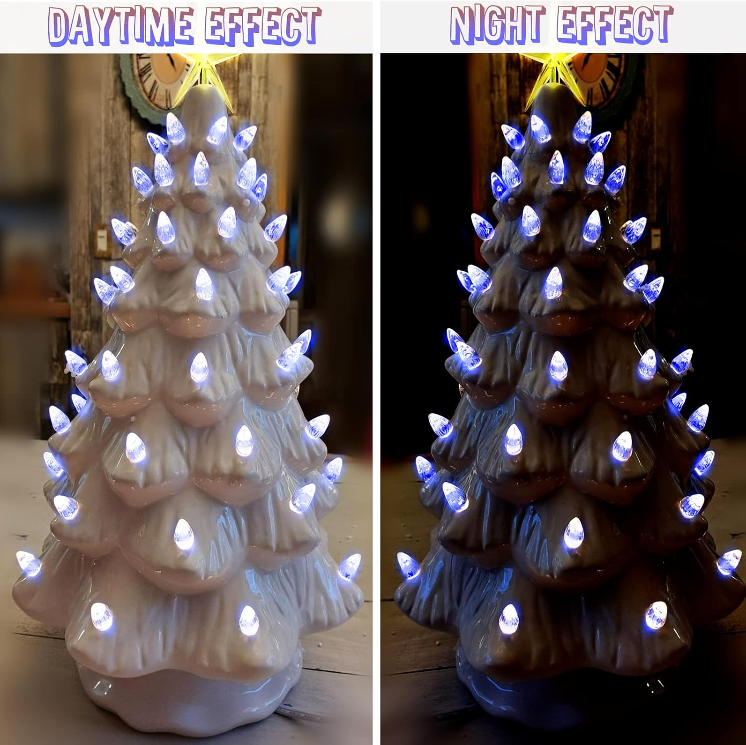 Ceramic Christmas Tree Replacement Lights Bulbs, Klein Blue Medium Twist Plastics Pegs Ornaments for Ceramic Tree(87 Bulbs＆ 3 Topper Star) - Gold image number 3