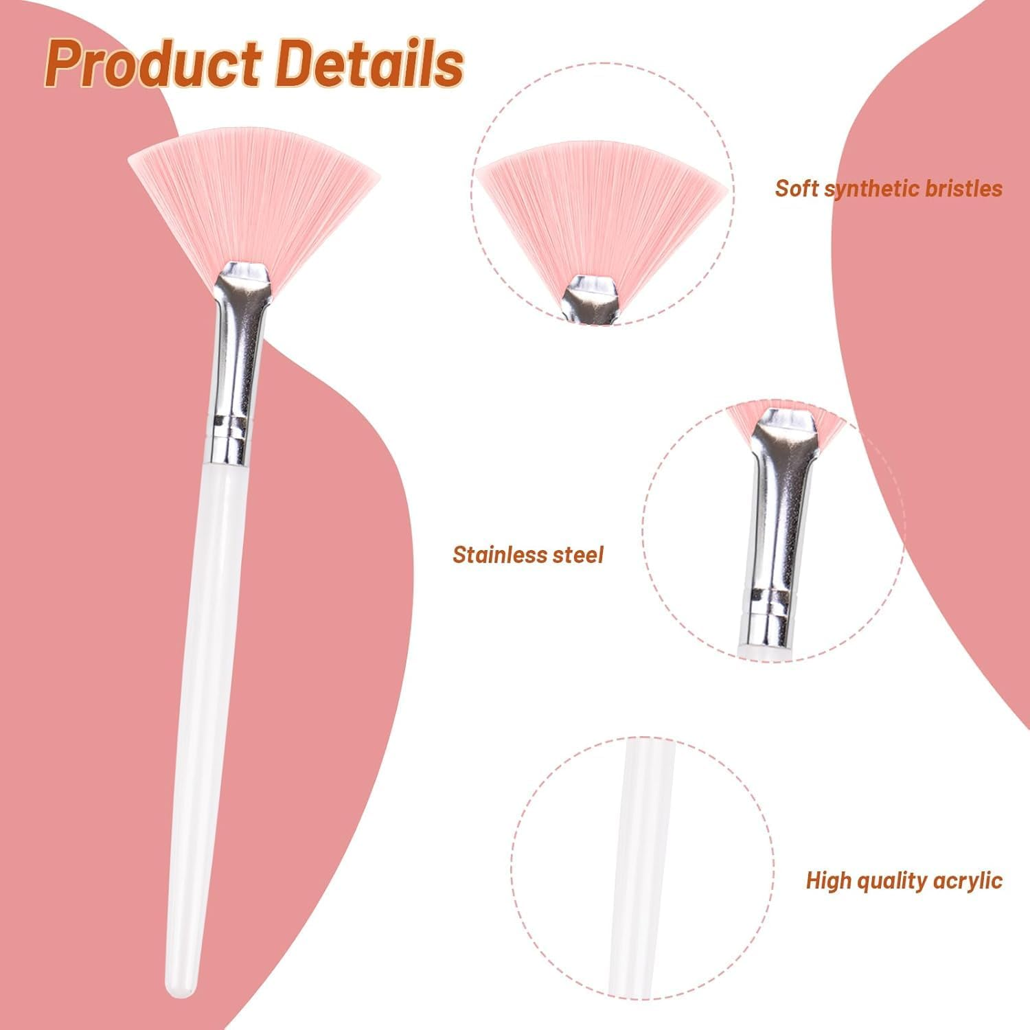 Pink Fan Mask Brush Set 16-Piece - Soft Facial Applicator Brushes for Makeup & Skincare, Professional Esthetician Tools for Even Foundation, Powder & Mask Application with Ergonomic Handles image number 4