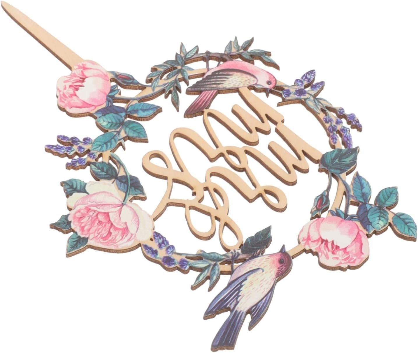 Mr & Mrs Wooden Cake Topper &ndash; Rose & Bird Floral Wedding Cake Decorations &ndash; Rustic Cake Sign for Engagement, Anniversary & Bridal Parties &ndash; 7 Inch Height