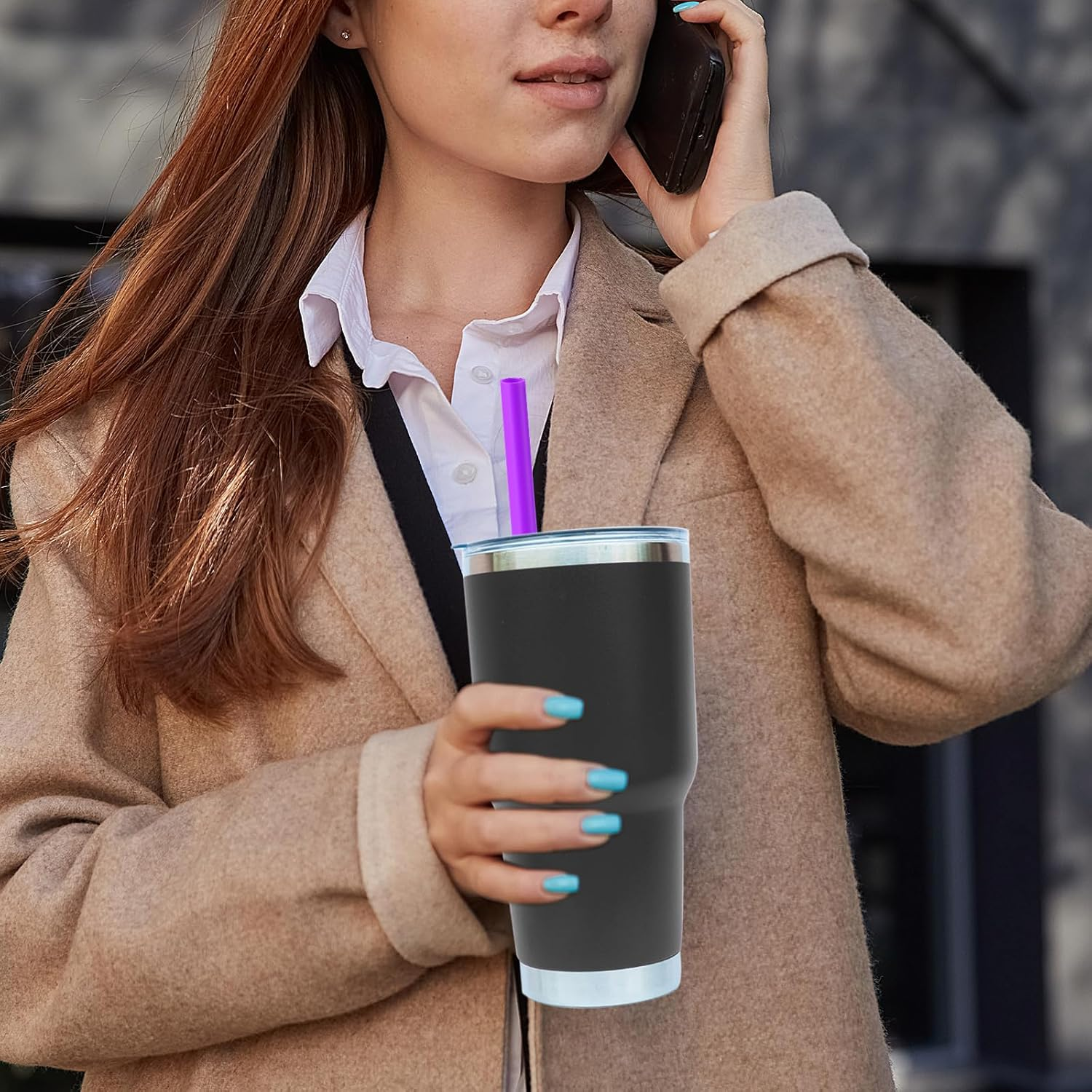 6Pcs Reusable Replacement Straws for Yeti Rambler 25/26/35Oz Straw Cup, Plastic Drinking Straws for Stanley for Simple Modern 30 Oz Tumbler with Straw Brush Water Bottle Accessories Parts (Purple)