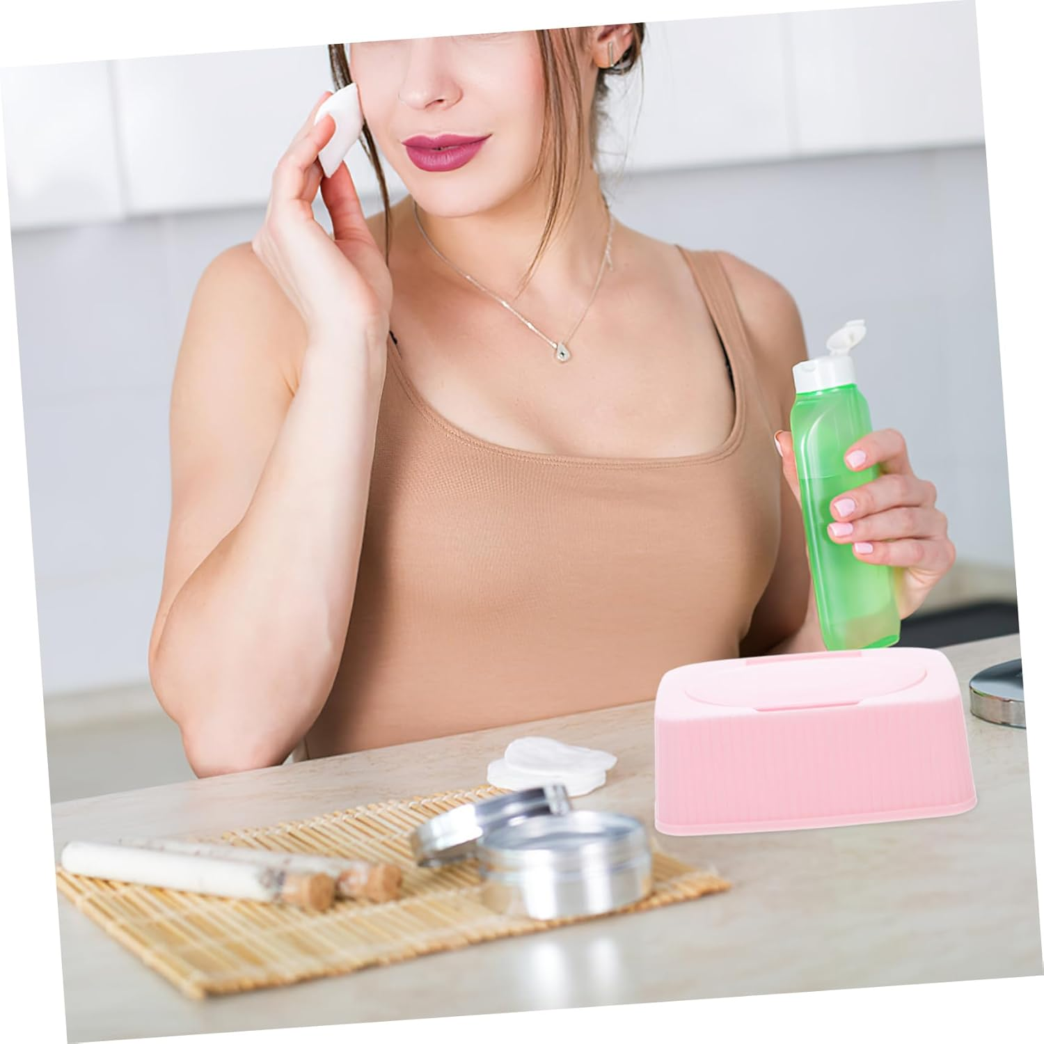 Baby Wipes Dispenser Flip Lid Pink Plastic Wet Tissue Box Dustproof Storage Container for Nursery Travel and Bathroom image number 2