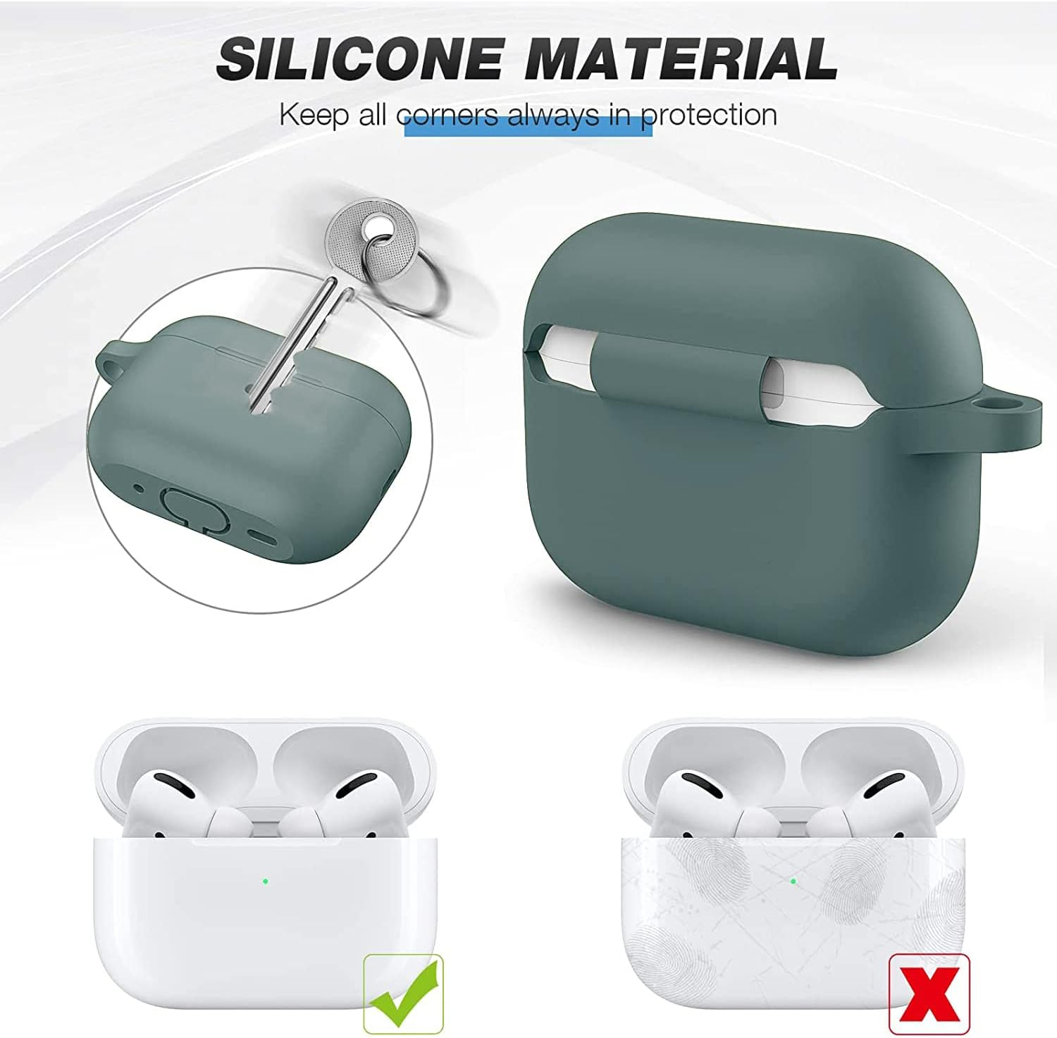 T Tersely Silicone Case Cover Compatible with Airpods Pro 2(2022 2023) - Premium Silicone with Hook, Supports Wireless Charging, Shockproof Protection (Green) image number 6