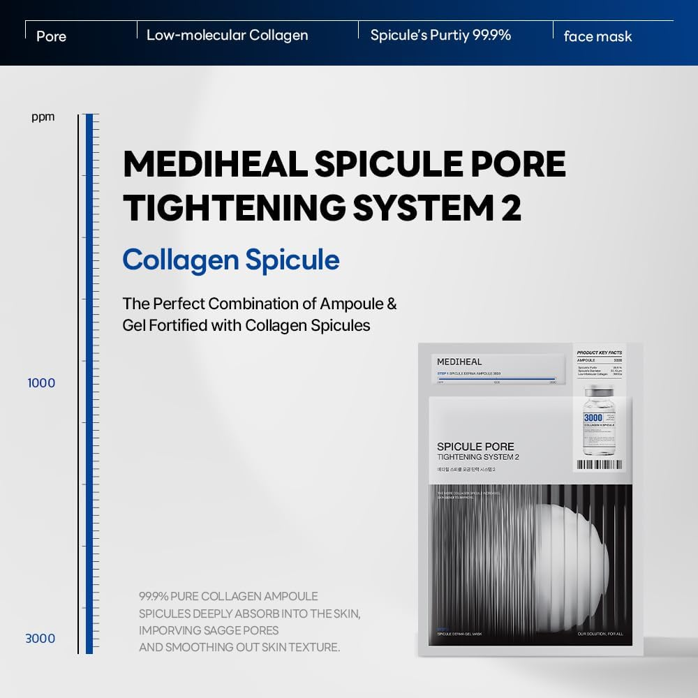 Mediheal Collagen Spicule Pore Care System 4 Pcs - Serum & Gel Mask Set. 3,000 Ppm Purity Spicule & Micro Collagen Included. 2-Step Pore Care System with Spicule Collagen Ampoule & Collagen Gel Mask image number 5