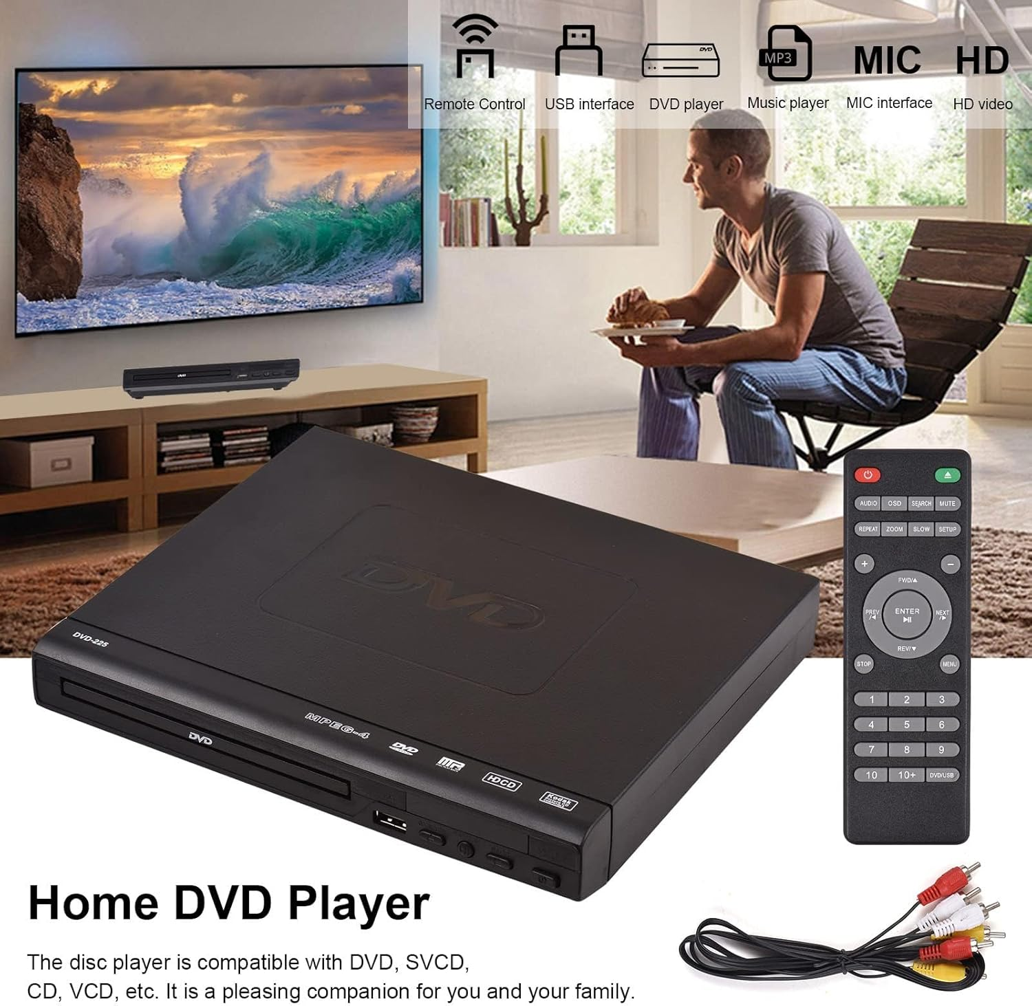 DVD Players for TV with HDMI, CD Player with USB Port Play All Regions, Simple DVD Player for Elderly, CD Player for Home Stereo System, HDMI RCA Cable Included image number 2