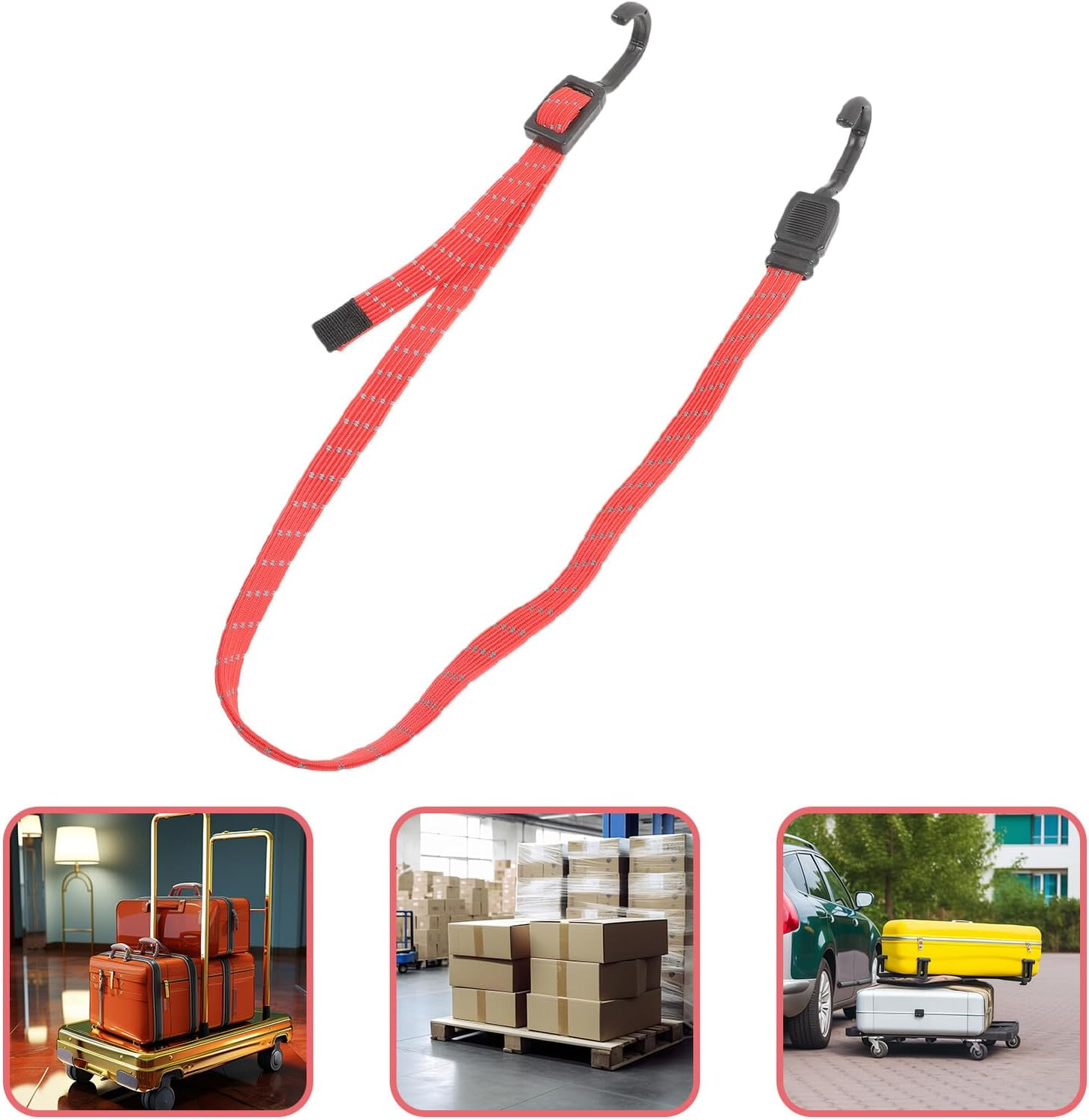Ifundom Bungee Cords with Hooks Elastic Cargo Binding Straps Red Travel Luggage Fixing Belt Adjustable Outdoor Multi-Purpose Tie-Down Rope image number 4
