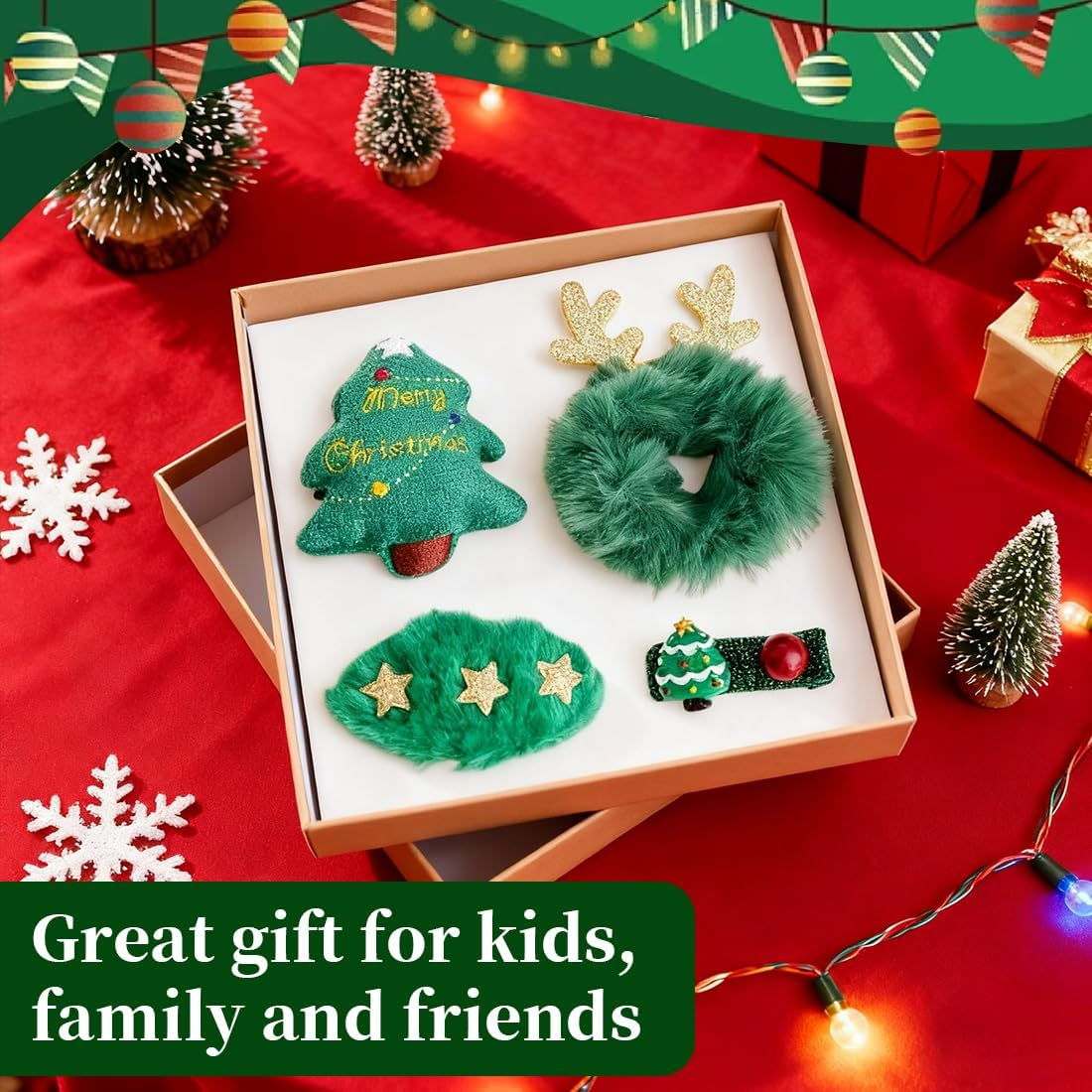 VYIBPDY Set of 4 Hair Accessories Girls Christmas, Elk, Christmas Tree, Hairpin Set, Creative for Children, Green image number 1