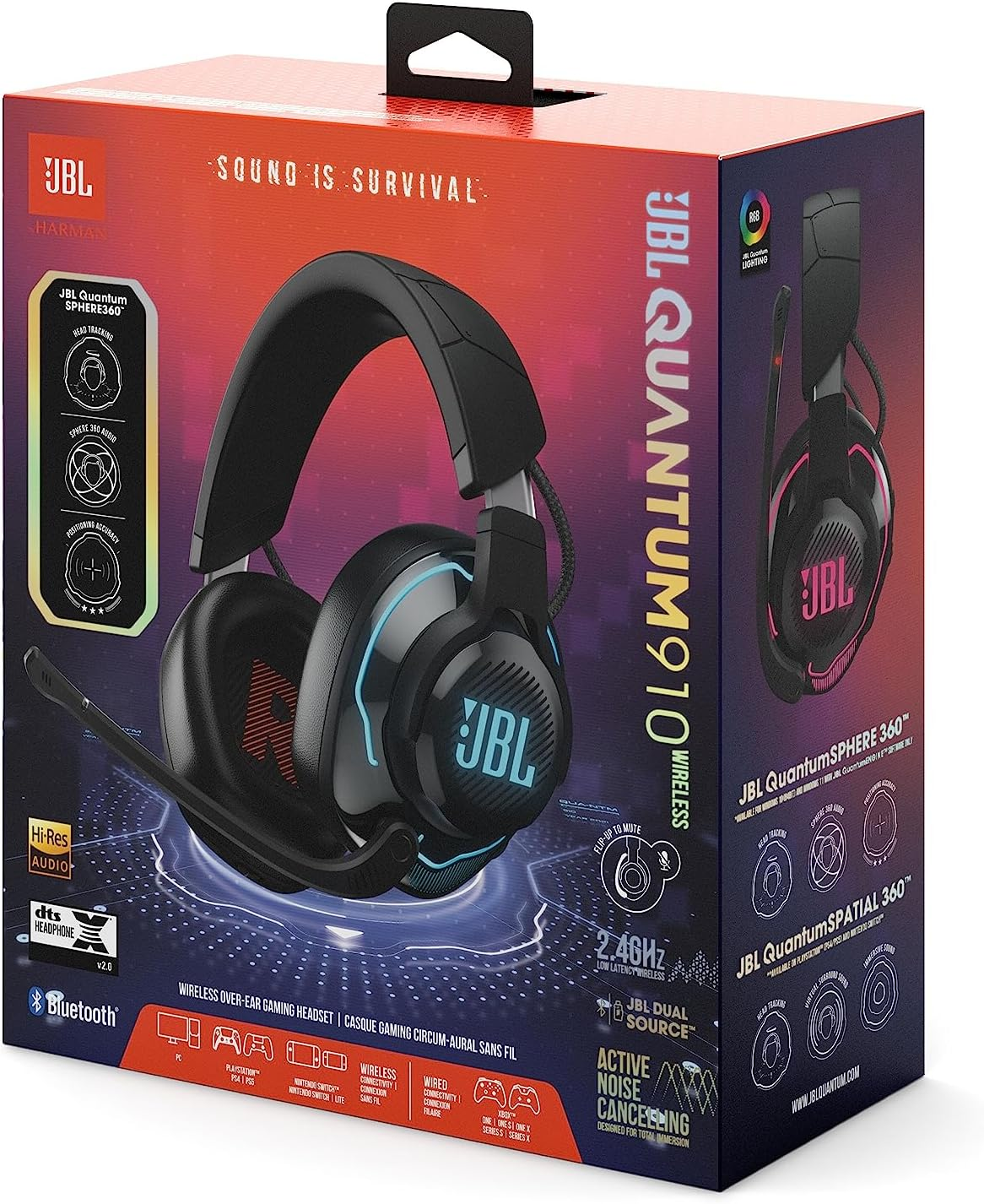 JBL Quantum 910 Wireless, with Head-Tracking Enhanced Quantumsphere 360 on Your PC, Quantumspatial 360 on Your Console, Hi-Res Certified JBL Quantumsound Signature, Black image number 3