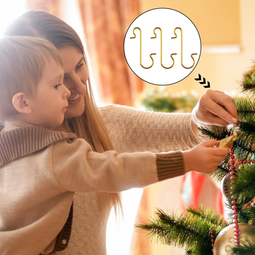 100 Pack Ornament Hooks, Christmas Ornament Hooks Ornaments Hangers Hooks for Christmas Ornaments Metal Wire Ornaments Hooks Anchors for Xmas Tree Decorations Hanging, Gold image number 2