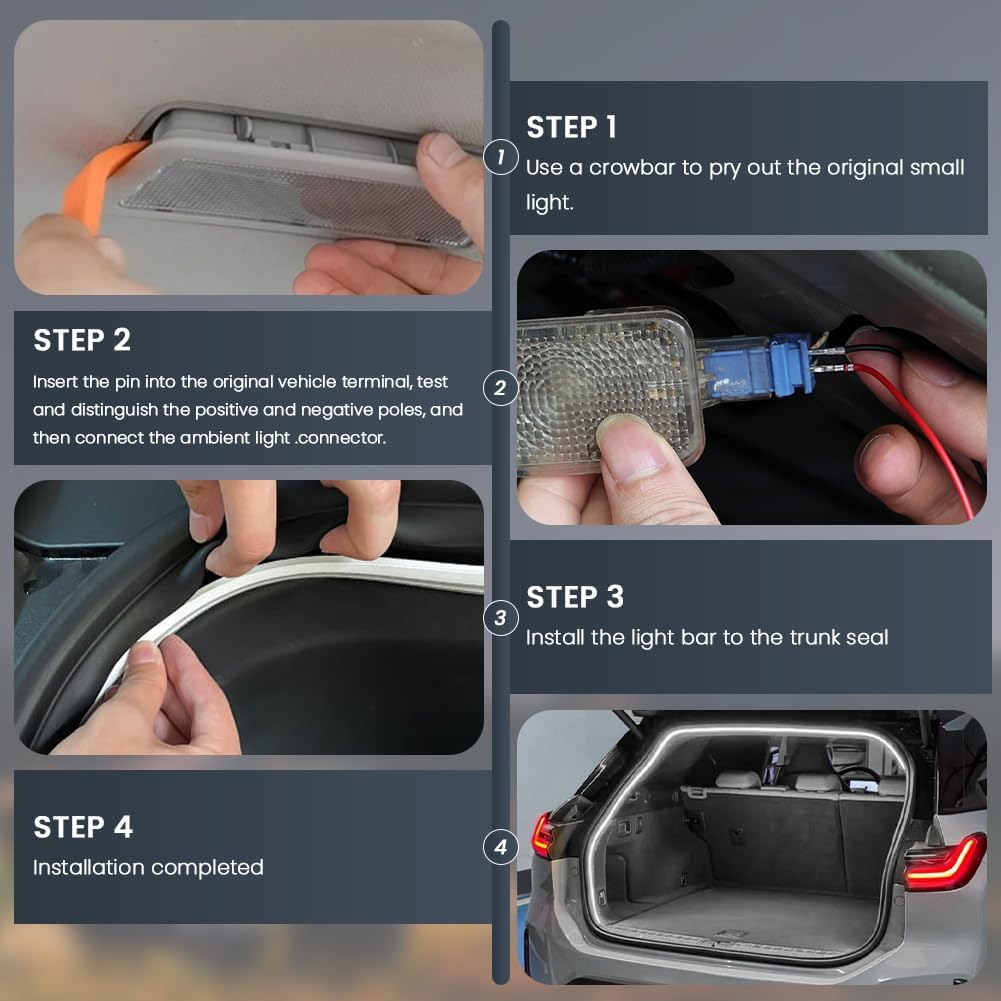 Car Boot Light Strip, Car Trunk Light Strip, Boot Lighting LED, Automatic Sensor Tail Box LED Strip Lights for Car Boot Interior Lighting Decoration (White, 2 M)