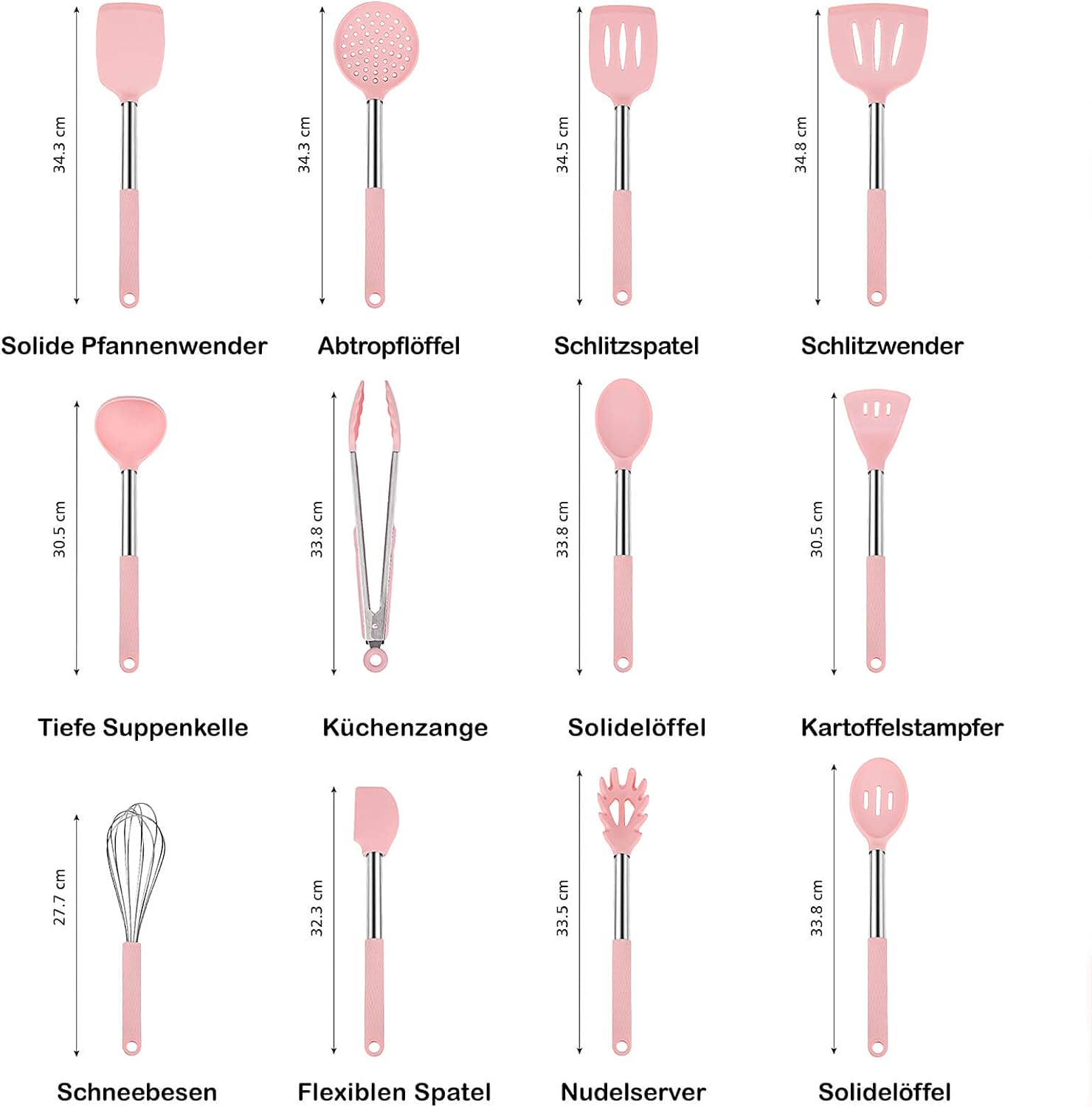 Rorence Kitchen Utensil Cooking Utensil Set for Baking Mixing: 12 Pieces Kitchen Gadgets Non-Stick & Heat Resistance Silicon and Stainless Steel Handles (Utensil Holder Not Included) - Pink - Blue image number 3