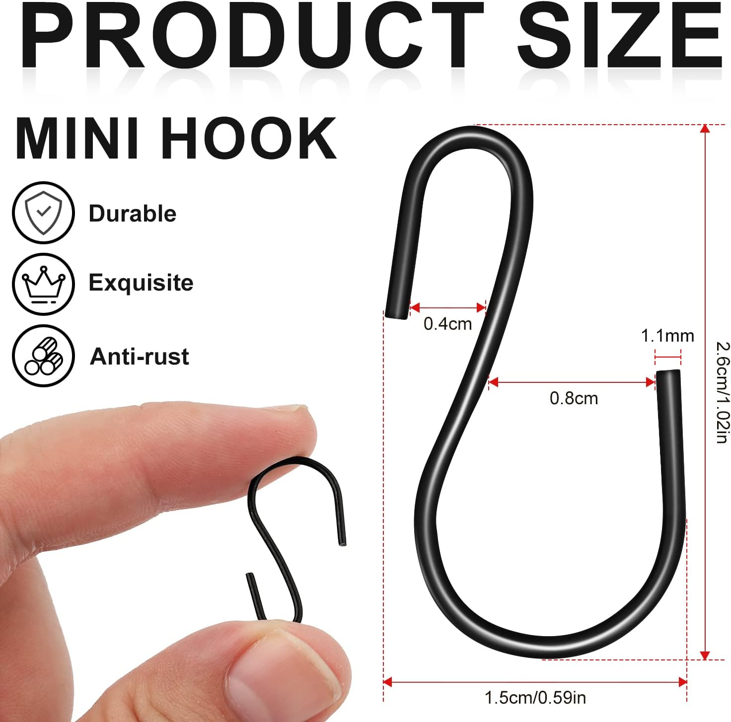 120Pcs 1 Inch Mini S Hooks for Hanging, S Shaped Hooks Small S Hooks Metal Mini Ornament Hooks for Crafts Jewelry Hanging Pot Plants (Black) image number 4