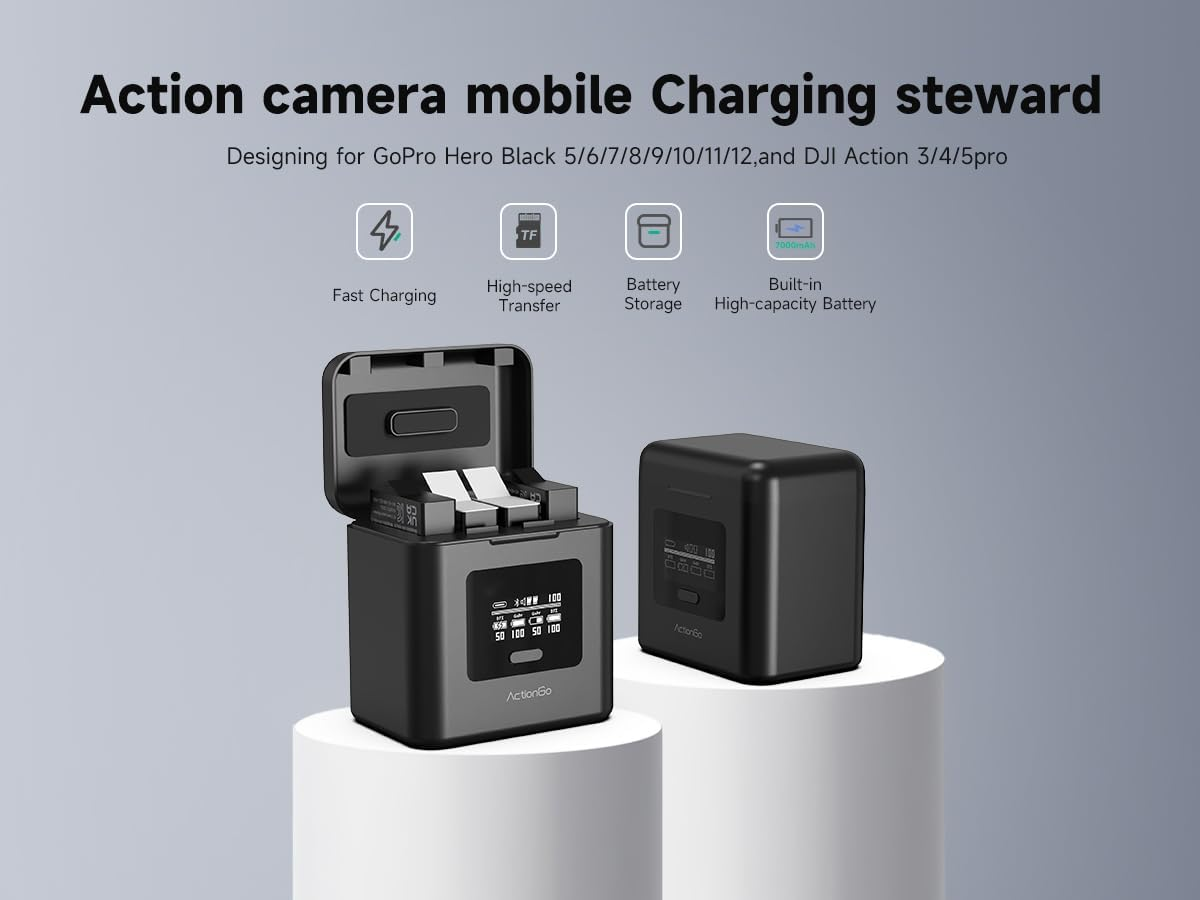 LIMETA Actiongo Compatible with Dji Osmo 360/Action 6/5 Pro/4/3,Gopro Hero 12-5,7000Mah Battery Power Bank+4-Channel Battery Charger for DJI Osmo Action 6,Osmo Action 5 Pro,Osmo Action 4,Osmo Action 3 image number 1