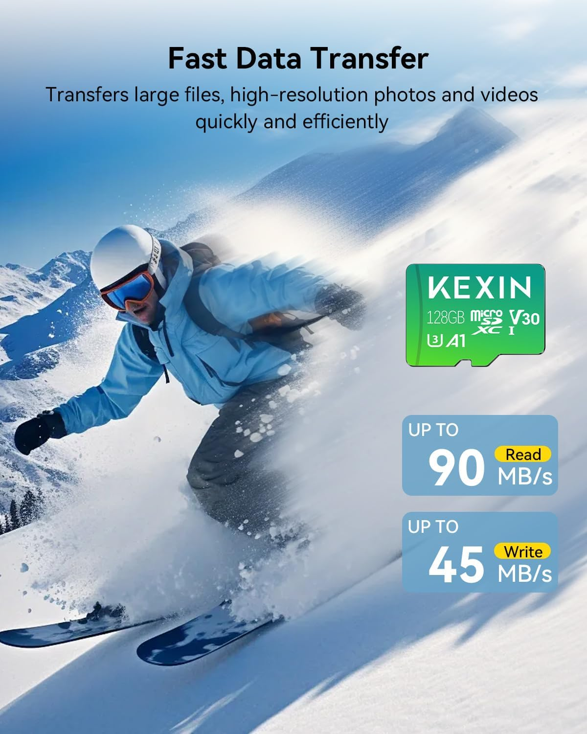 KEXIN 128GB Micro SD Card Pack of 2 Microsdxc Memory Card + SD Adapter for Action Camera Gopro Drone and Tablet, Read Speed up to 95Mb/S, 4K UHD Video Recording TF Card, C10, U3, A1, V30 image number 4