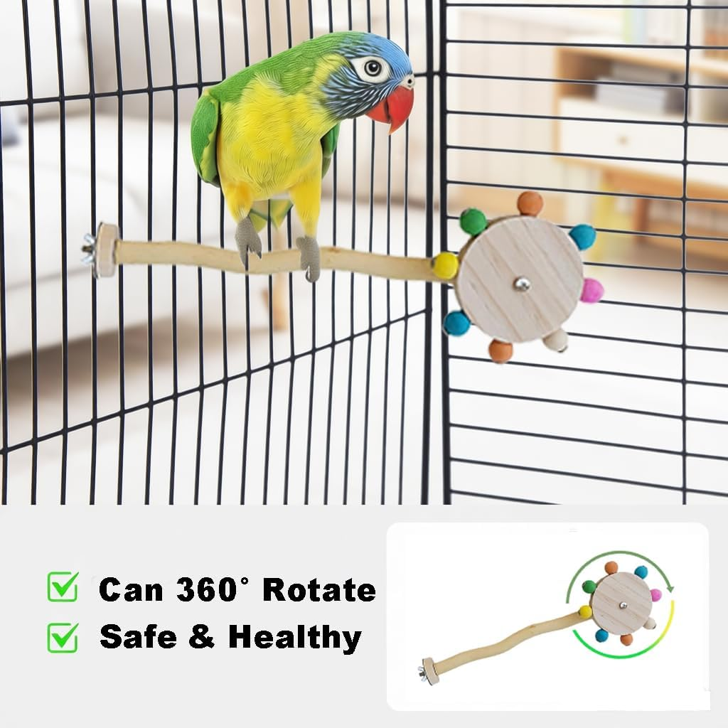 Bird Stand Perch Toy with Rotating Balls, Natural Wood Cage Accessories, Bird Toys for Small Medium Birds,Parakeets, Ideal for Parakeets, Cockatiels & Lovebirds (L) image number 1