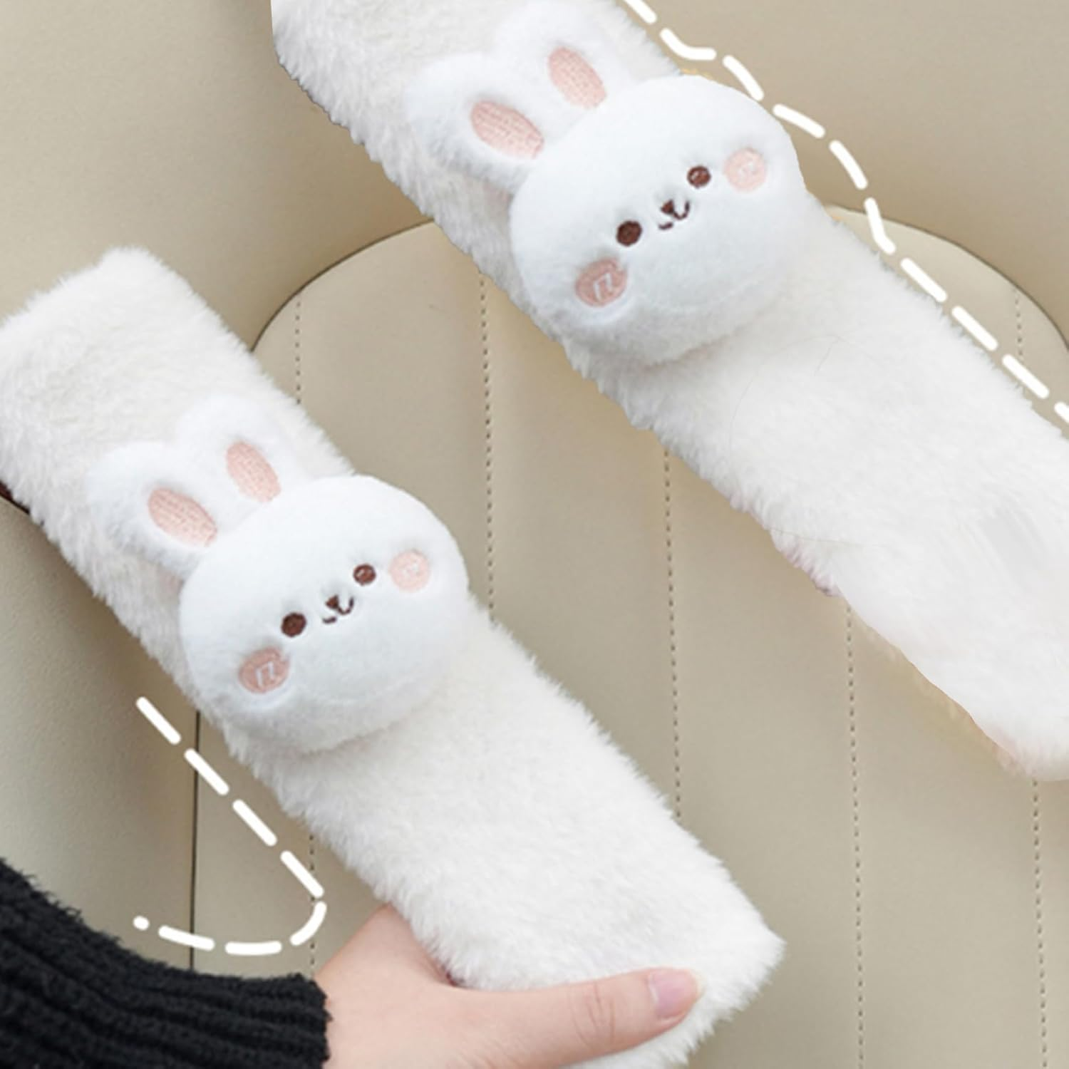 Seatbelt Covers, 1 Pair Cute Bunny Plush Seatbelt Cushion with Fastening Tape, Soft Shock Absorbent Seat Belt Pad for Car, Truck, and SUV image number 2