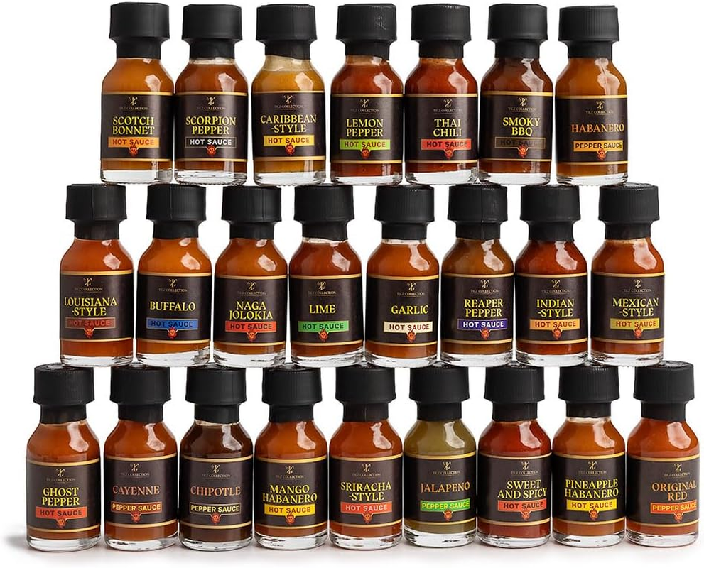 Tilz, Hot Sauce Gift Sets |24 Hot Sauce Bottles, Sampler, Chilli Sauce, Food Gifts for Men |Sriracha, Jalapenos, Garlic, Cayenne Pepper, ⁠Scotch Bonne, ⁠BBQ, Chipotle |Christmas Gifts Men, Women image number 3