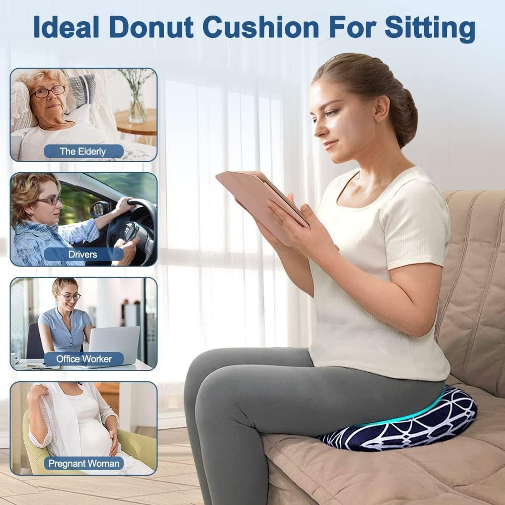 Hemorrhoid Cushion Donut Pillow Doughnut Bed Sore Butt Pregnancy Pillows for Sitting Medical Tailbone Head Hip Ear Piercing Sciatica Post Surgery Chair Seat Pads (Navy Blue) image number 2