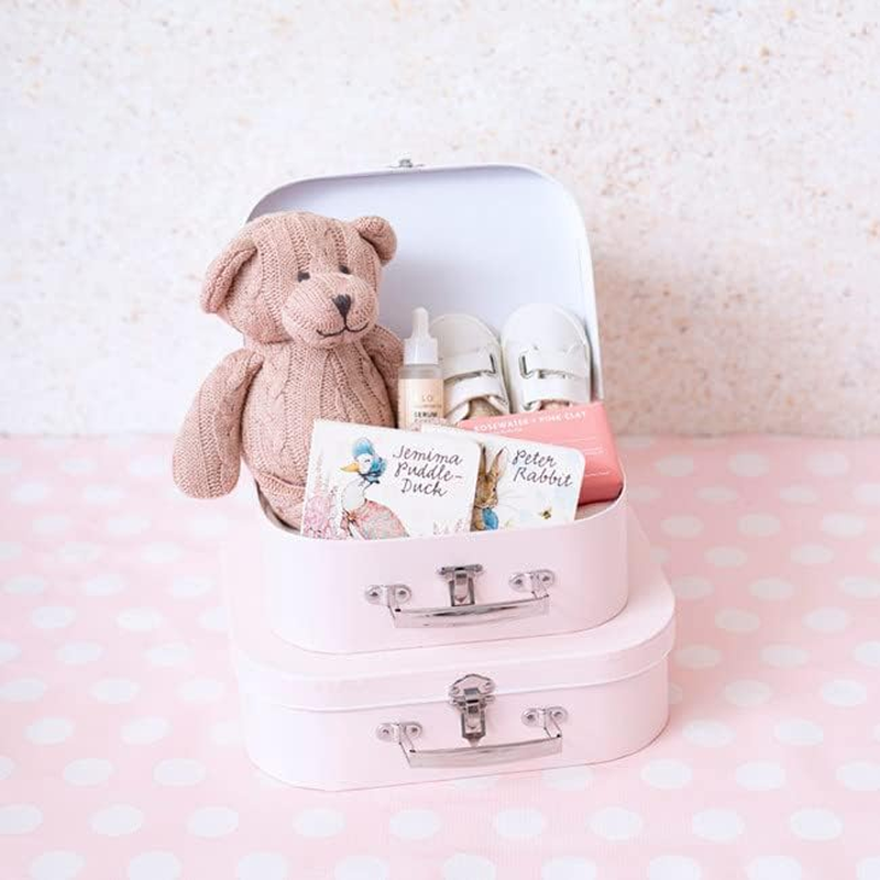 Set of 2 Suitcase Gift Boxes Hamper with Lid Pink Keepsake Storage Baby Shower image number 3