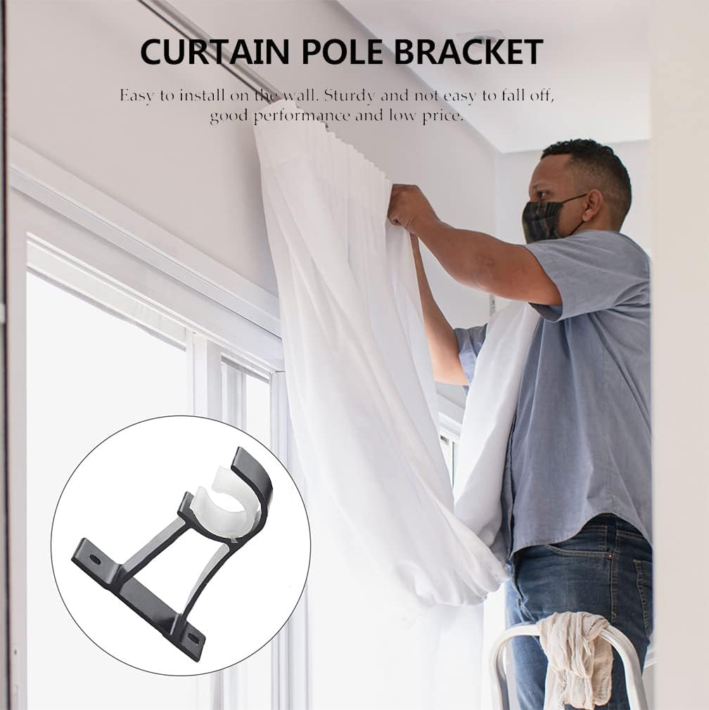 4 Pack Curtain Rod Brackets，Drapery Rod Aluminum Alloy Heavy Duty，Curtain Rod Holders Decorative Rod Hooks Hanger Fit for 1 to 1.2 Inch Drapes Rod(Black，Not Included Curtain Rod) image number 2