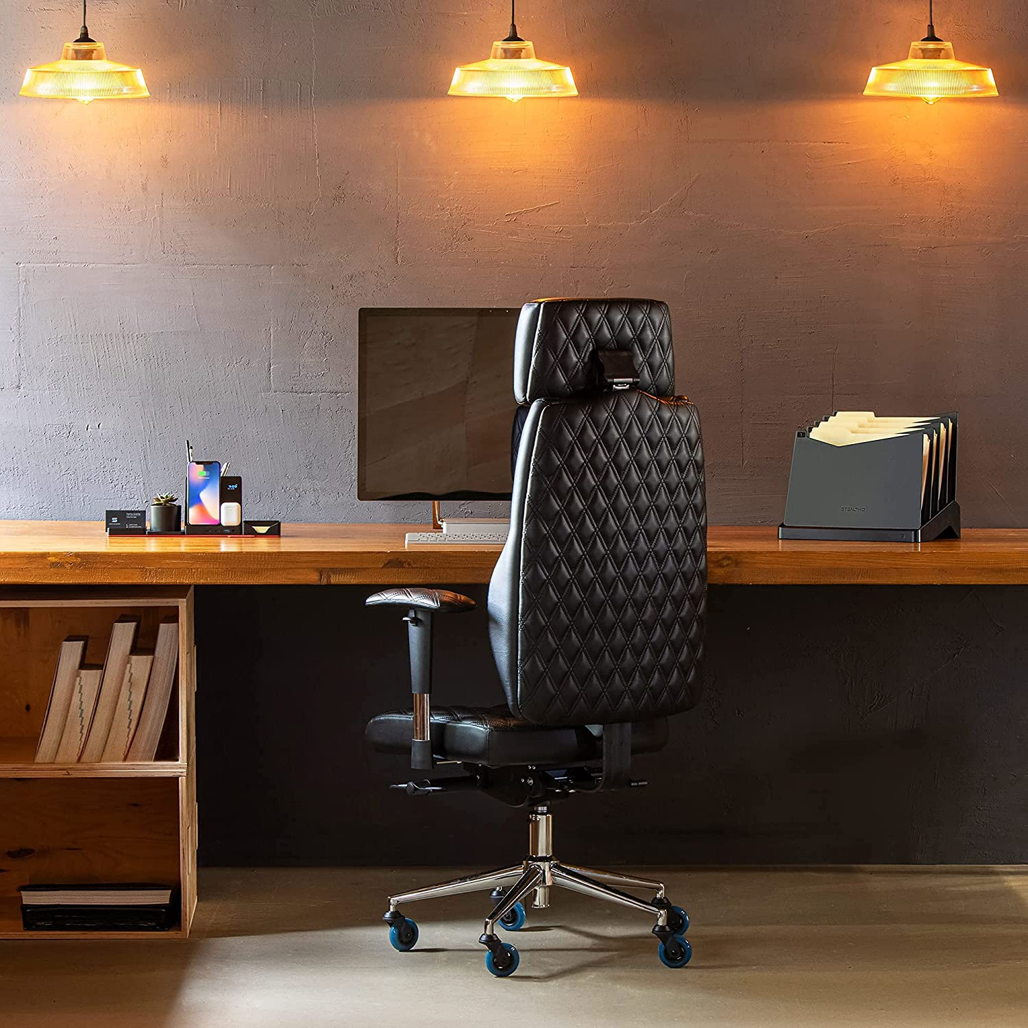 STEALTHO Replacement Office Chair Caster Wheels Set of 5 - Protect Your Floor - Quick & Quiet Rolling over the Cables - No More Chair Mat Needed - Blue Polyurethane - Universal Stem 7/16 Inch