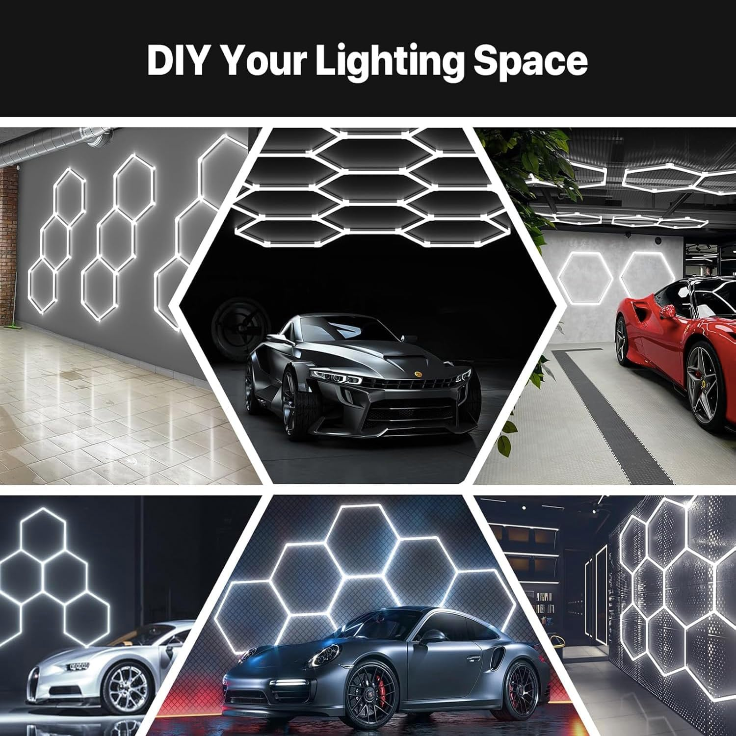 Hexagon Garage Lights LED Super Bright 6500K Honeycomb Hexagon Ceiling Shop Light Fixture for Hex Wall Mount Lighting for Garage Workshop Barbershop，Gym Home - 5Hex image number 6