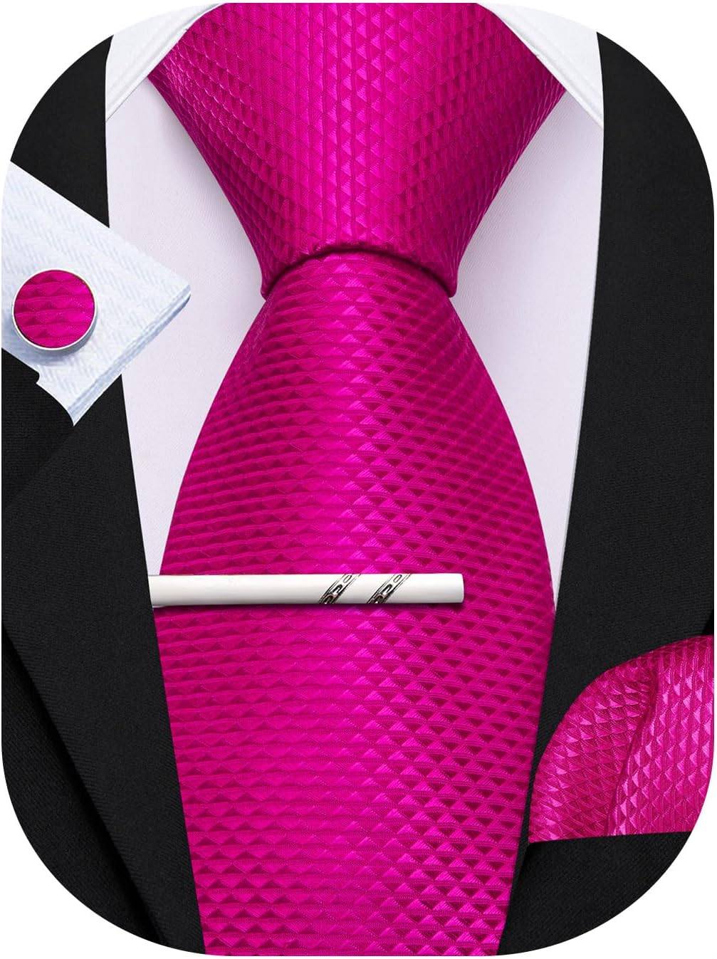 Barry.Wang Striped/Plaid Tie with Tie Clip for Men Silk Necktie Pocket Square Cufflinks Set Formal Business Wedding Party