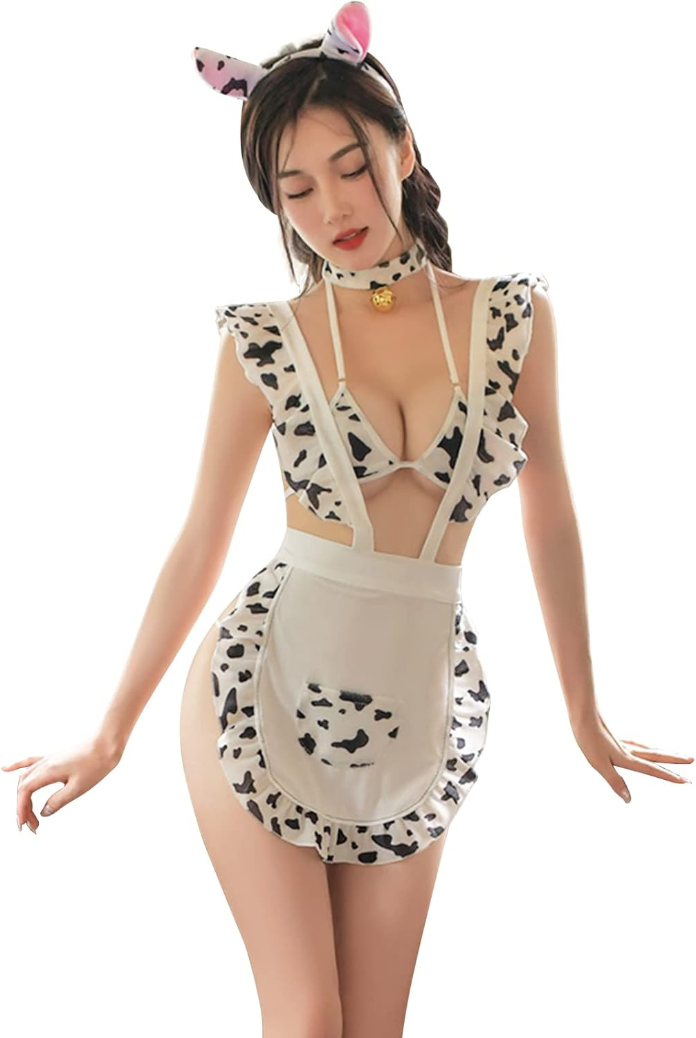 YOMORIO Women Japanese Lingerie Kawaii Cow Micro Bikini Cosplay Underwear Babydoll for Sex White